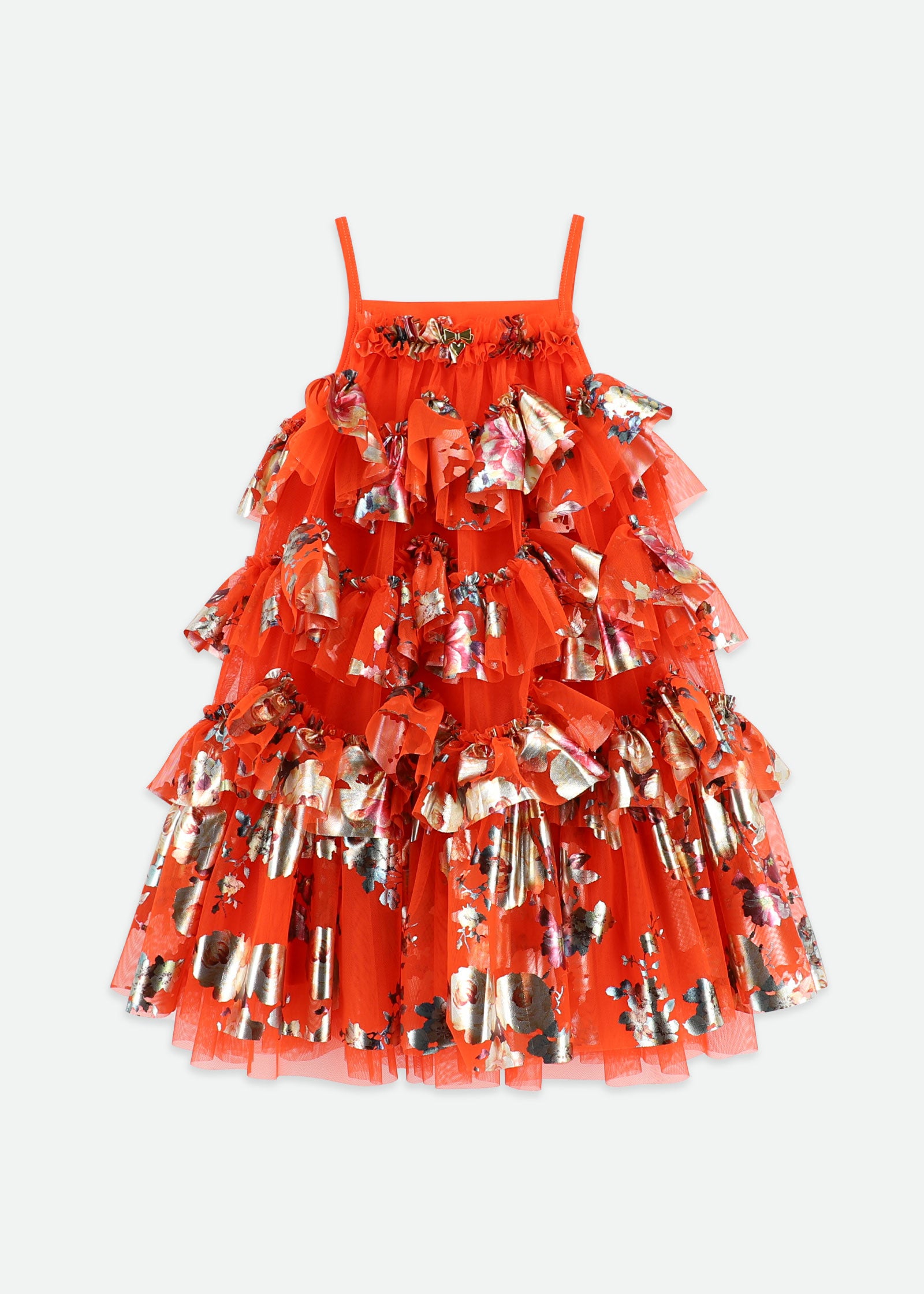 Remi Floral Print Ruffle Dress Tangerine