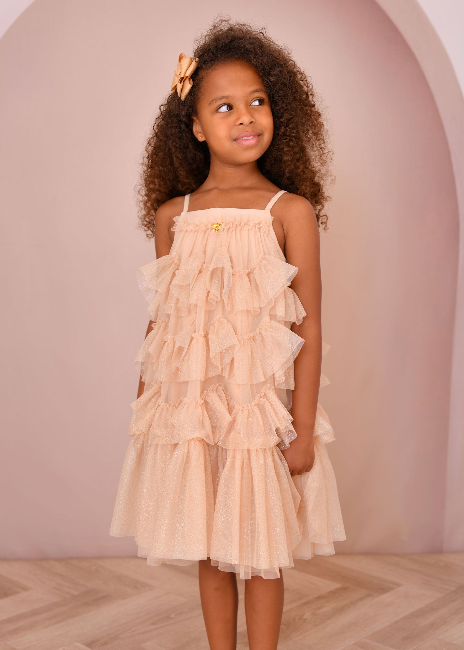 Remi Sparkle Ruffle Dress Gold – Angel's Face