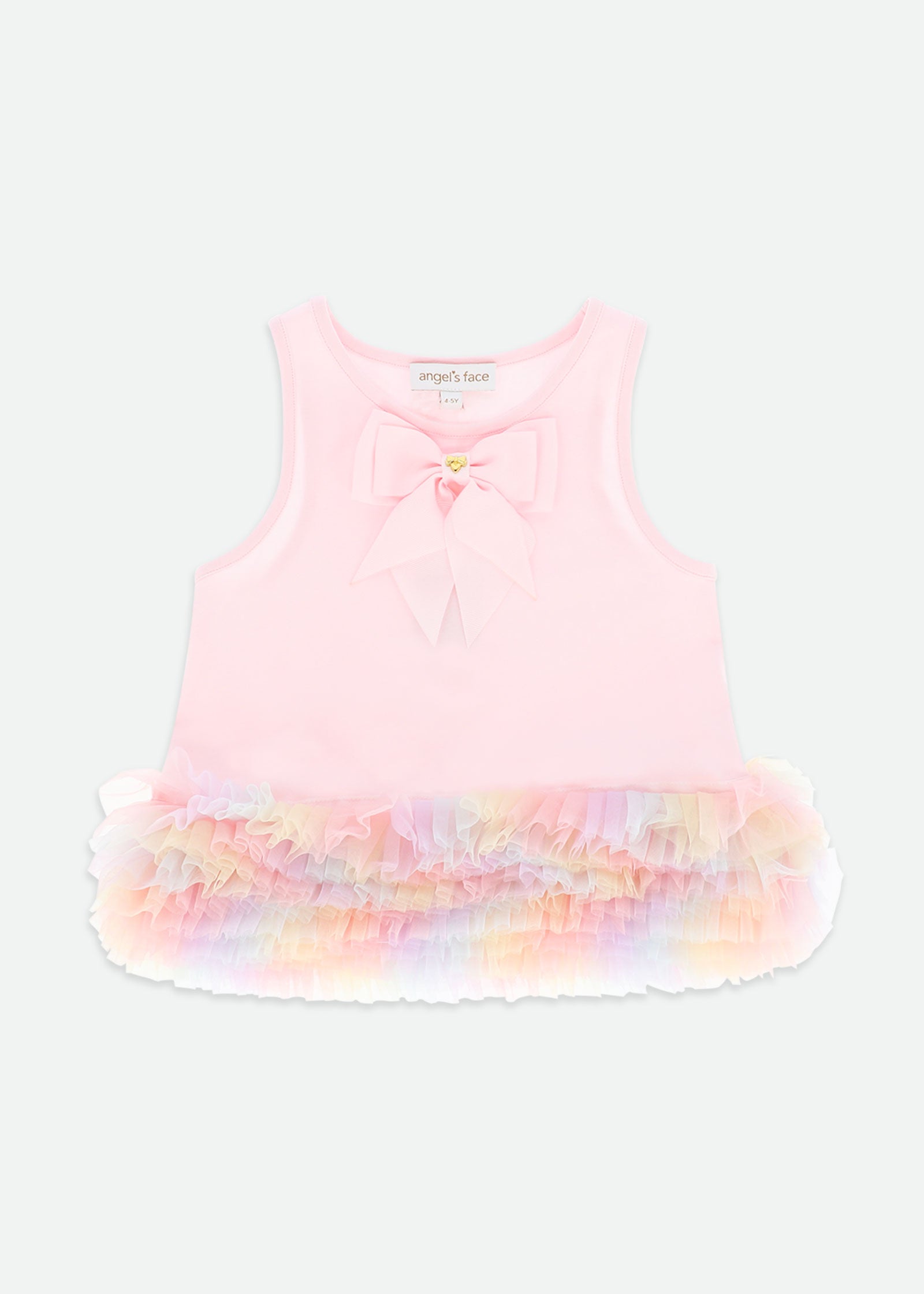 Renata Rainbow Tulle Trim Top Pale Pink