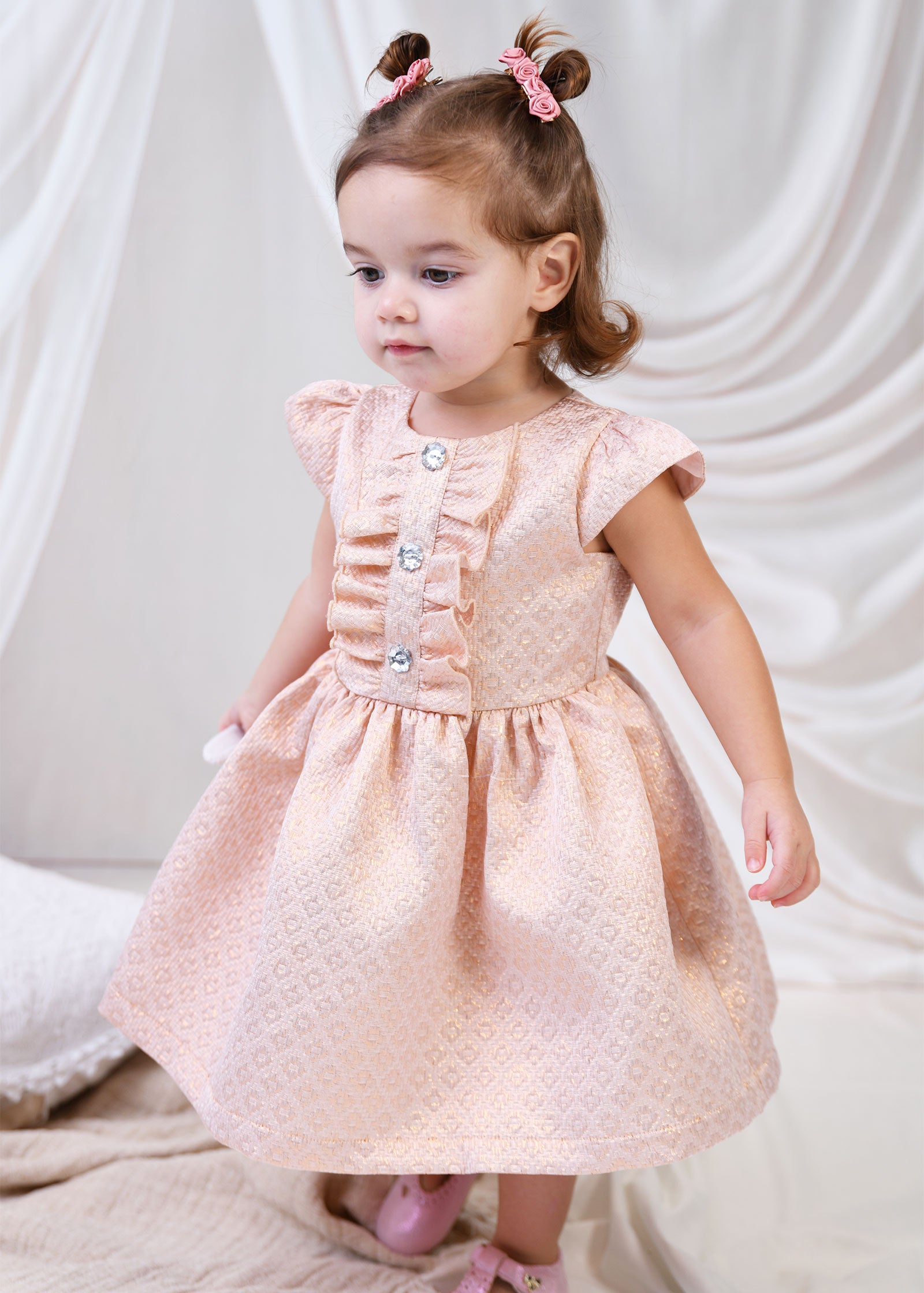 Rhiannon Baby Jacquard Dress Rose Gold