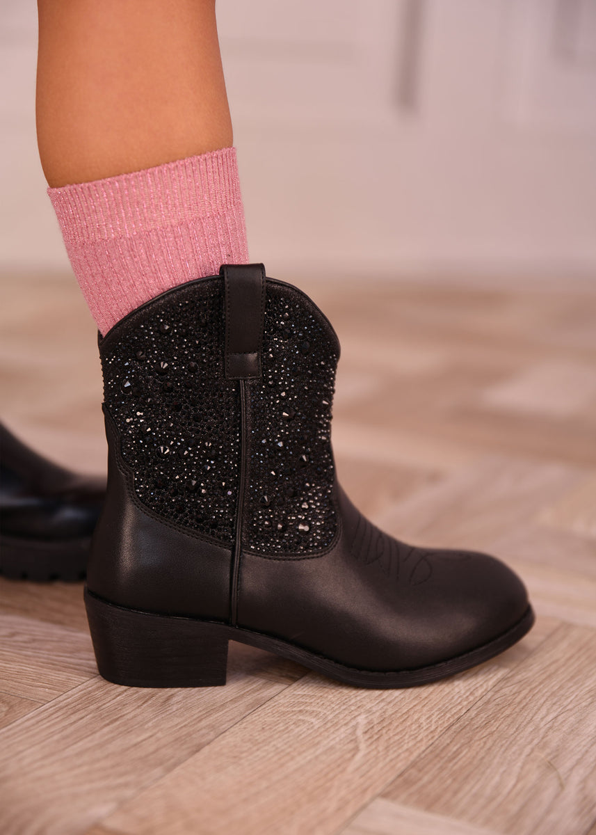 Rio Crystal Cowboy Boot Black – Angel's Face