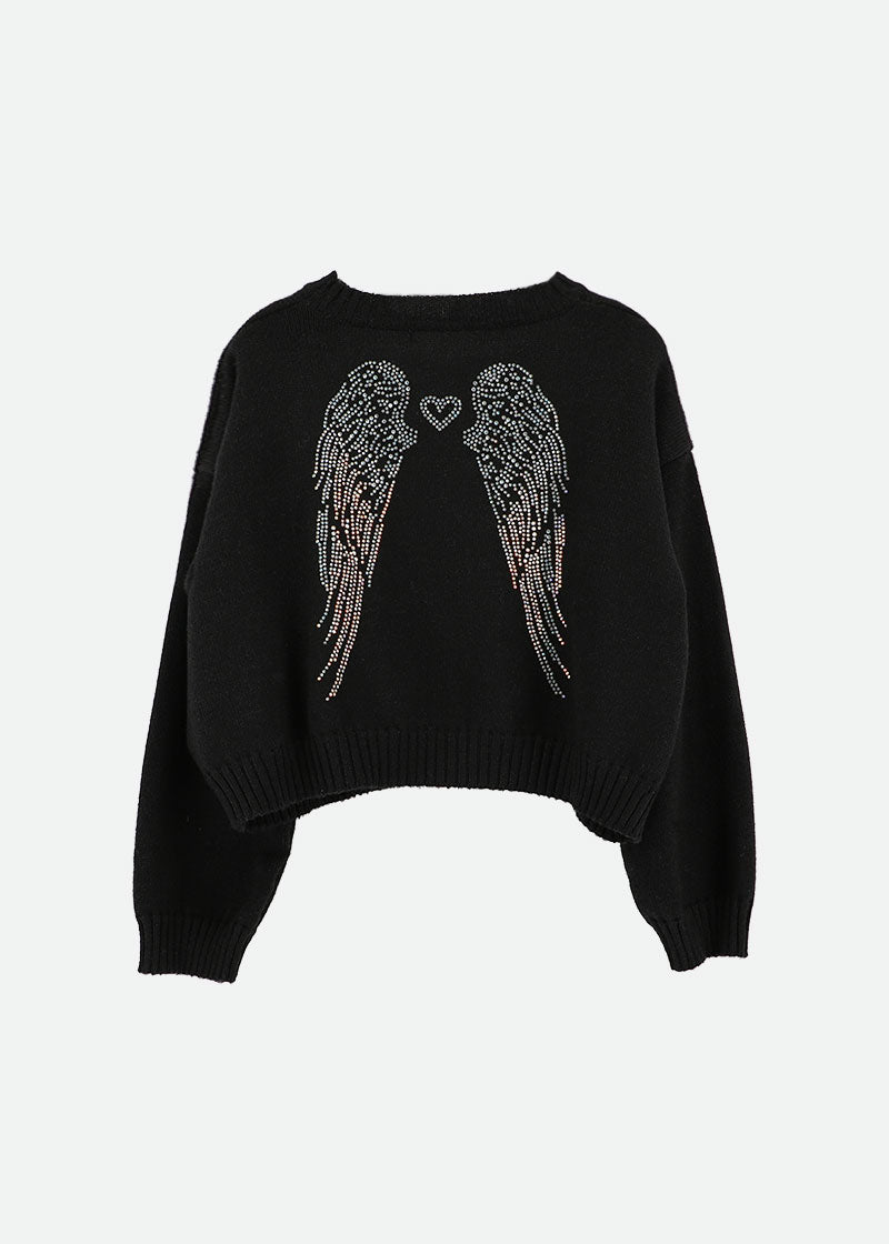 Roberta Cropped Jumper with Wings Black