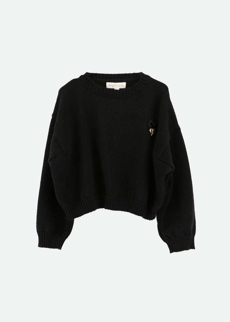 Roberta Cropped Jumper with Wings Black