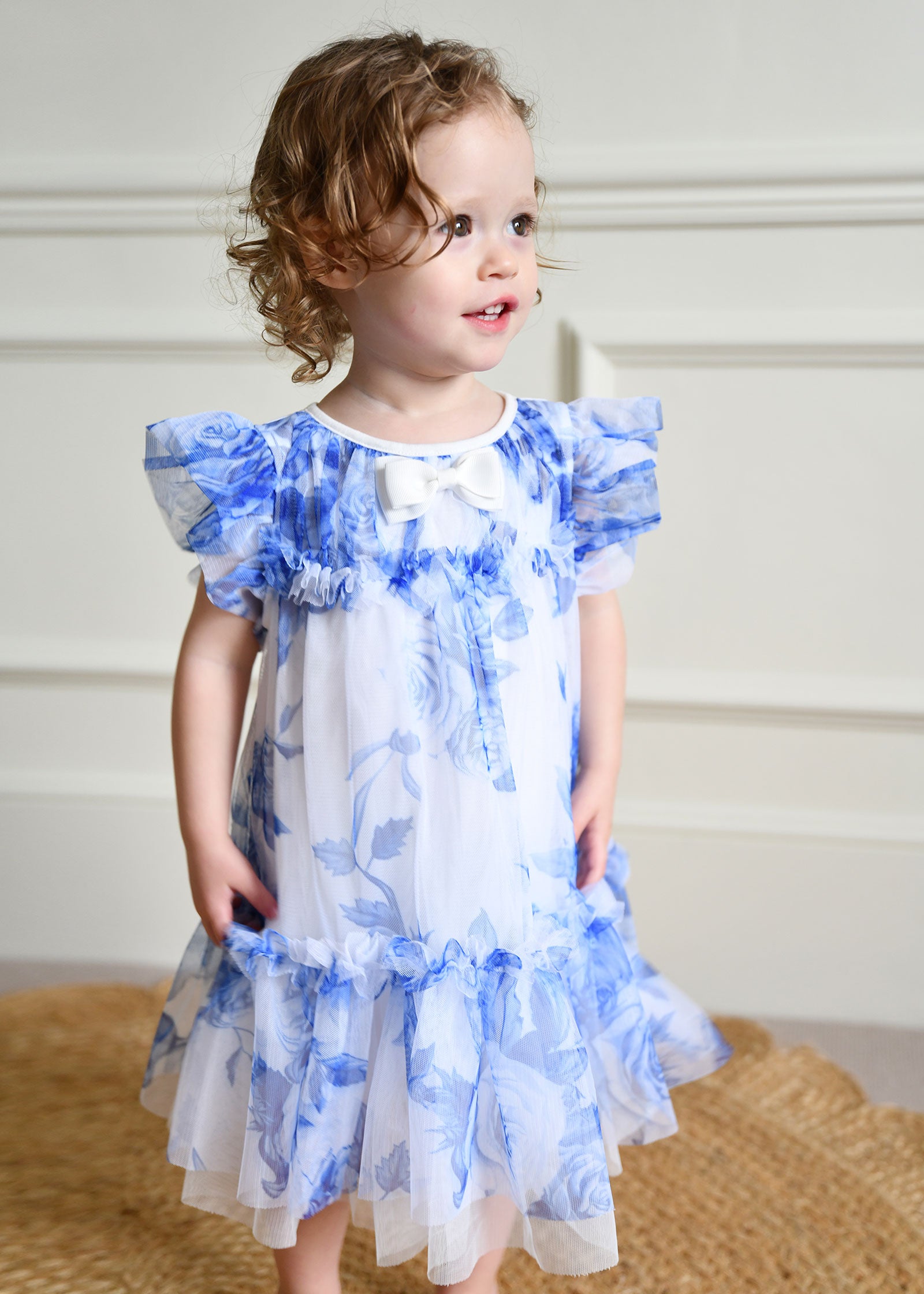 Rosebud Blue Flower Baby Dress Snowdrop