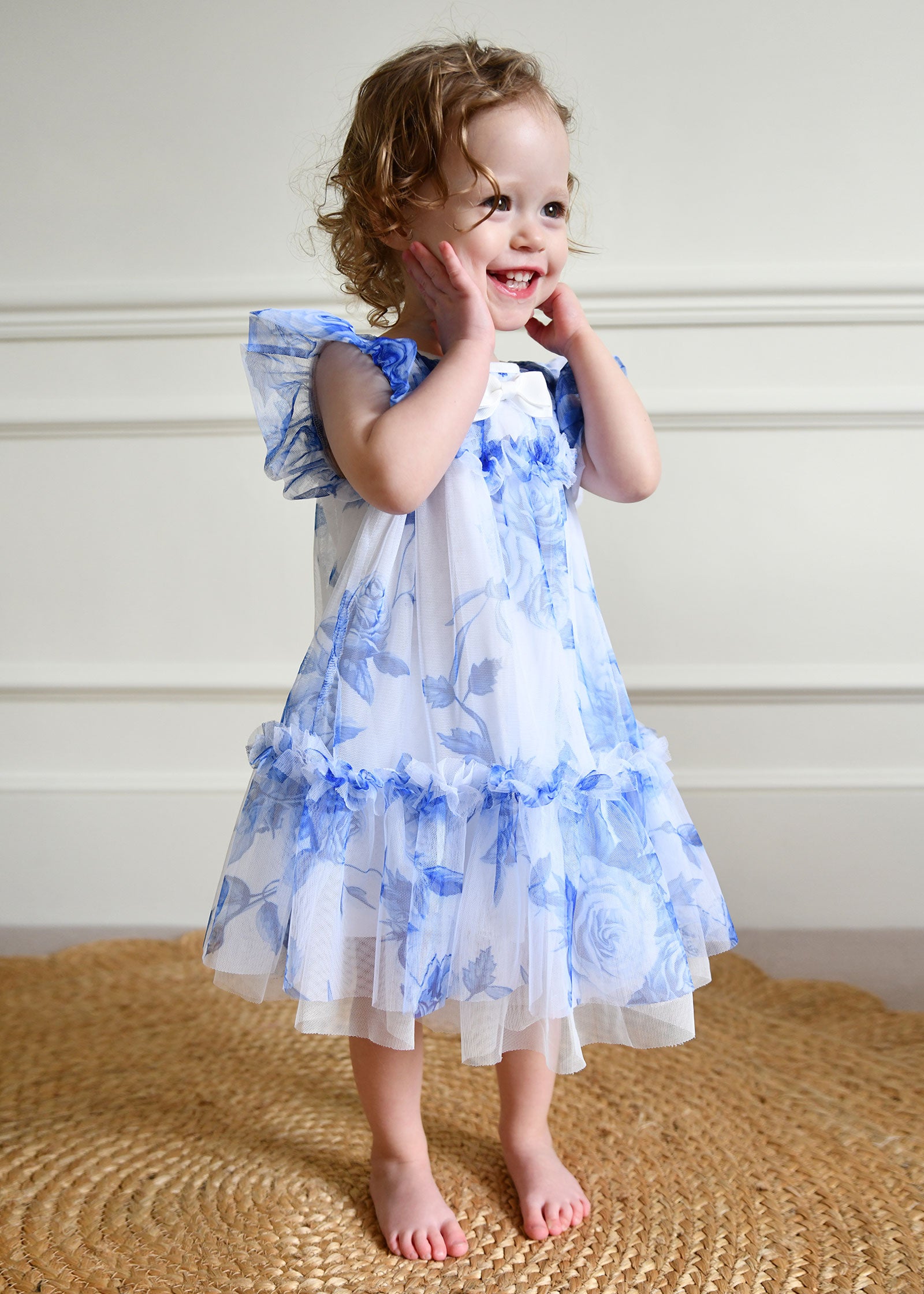 Rosebud Blue Flower Baby Dress Snowdrop 0-6M Rosebud Blue Flower Baby Dress Snowdrop 0-6M