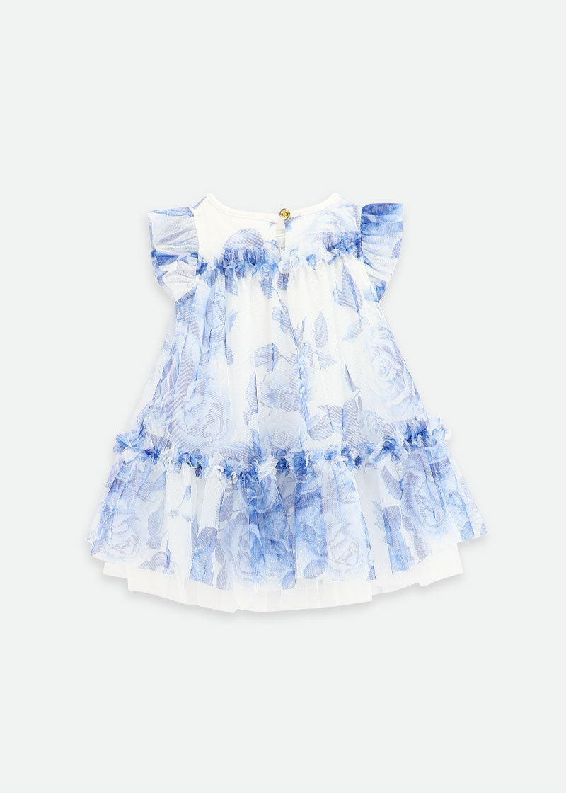 Rosebud Blue Flower Baby Dress Snowdrop