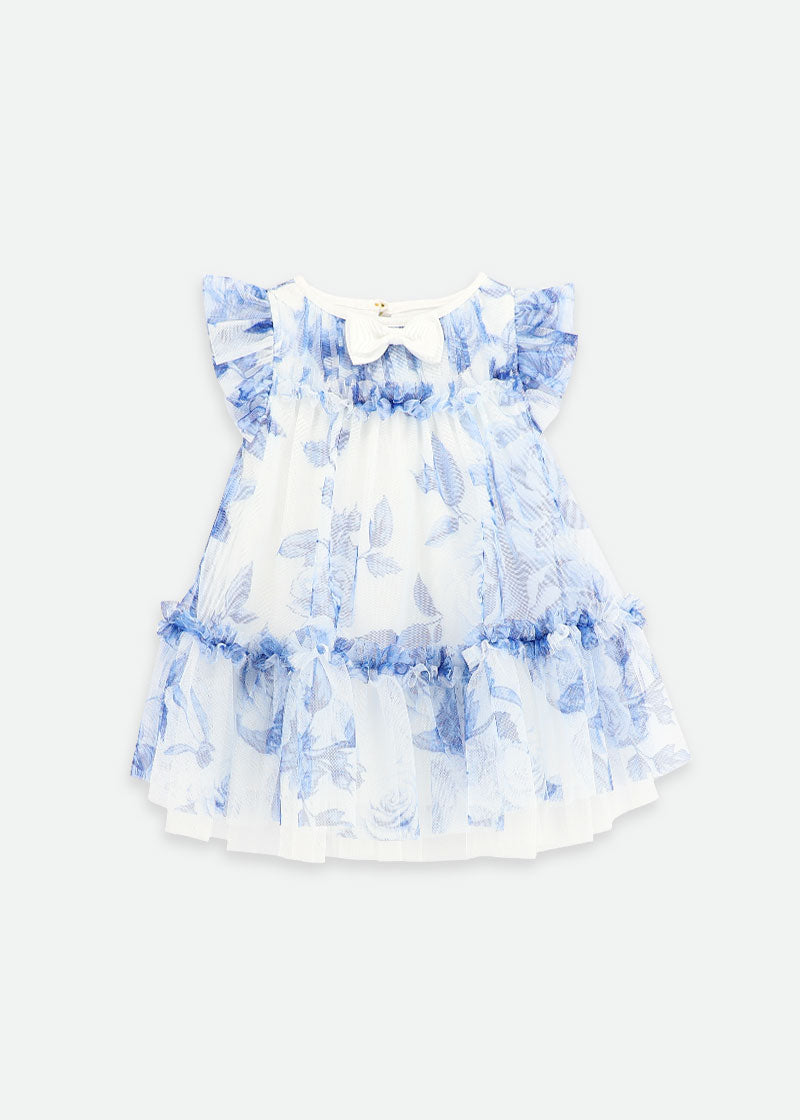 Rosebud Blue Flower Baby Dress Snowdrop