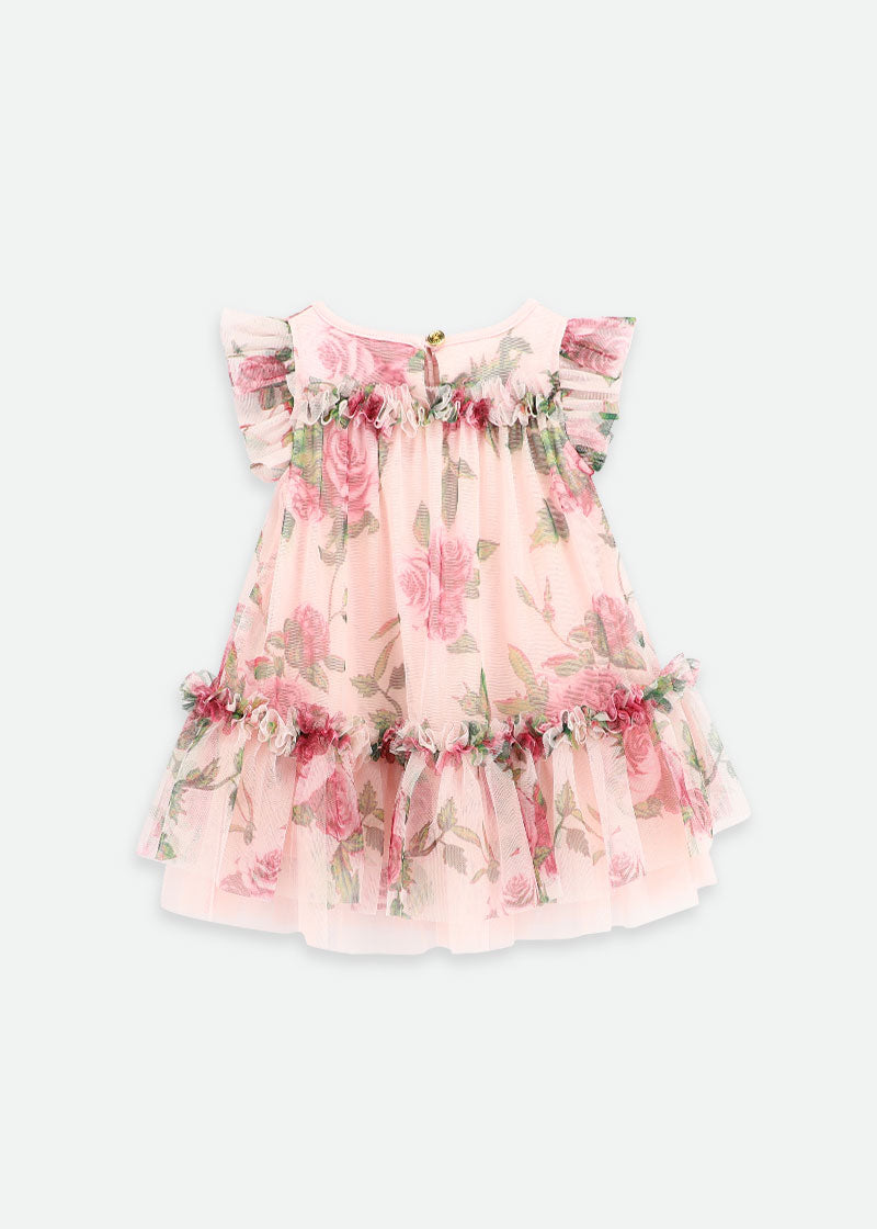 Rosebud Roses Tulle Baby Dress Pink