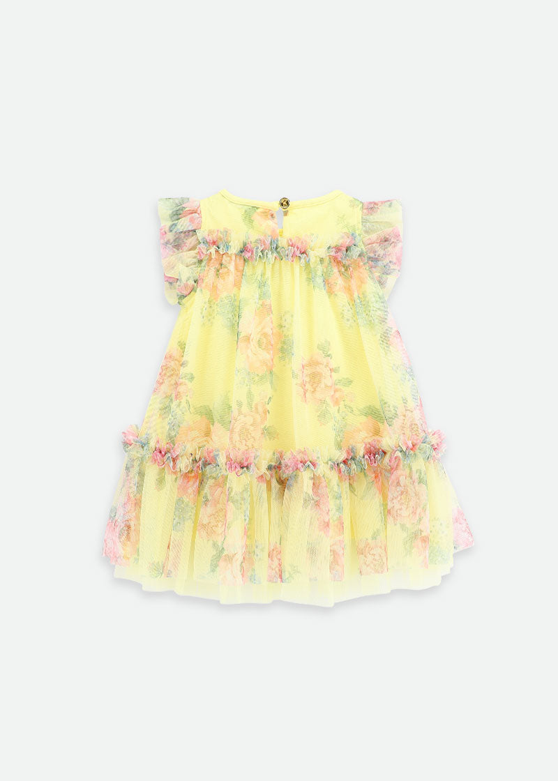 Rosebud Flower Tulle Baby Dress Sherbert Yellow