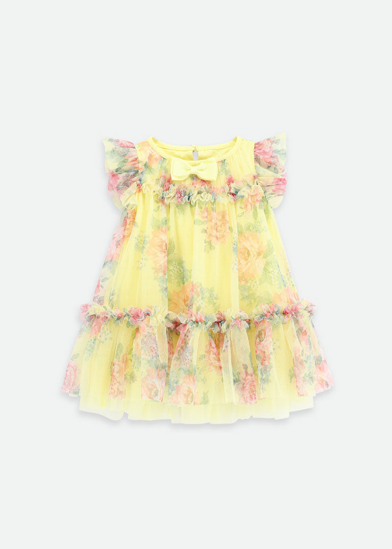 Rosebud Flower Tulle Baby Dress Sherbert Yellow