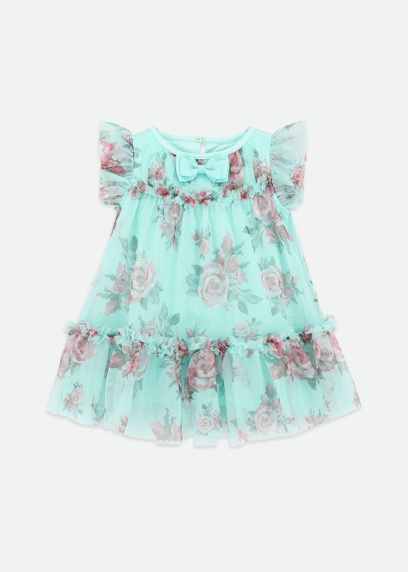 Rosebud Roses Baby Dress Aqua