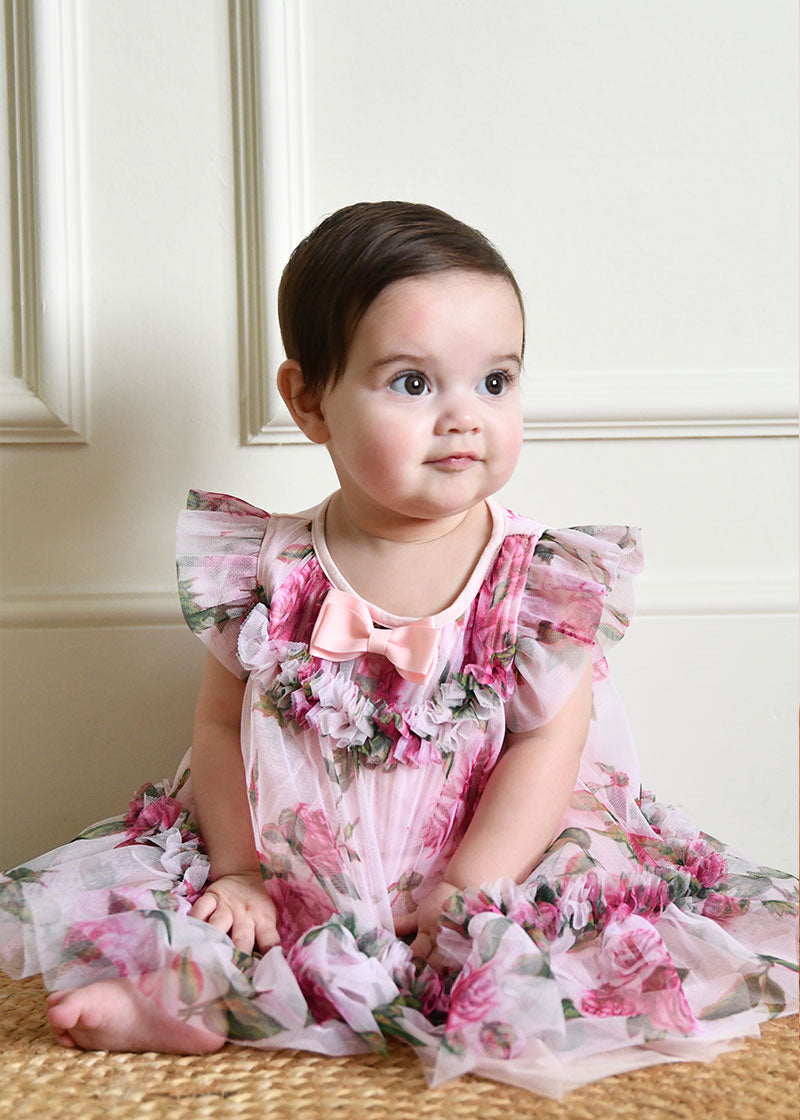 Rosebud Roses Tulle Baby Dress Pink