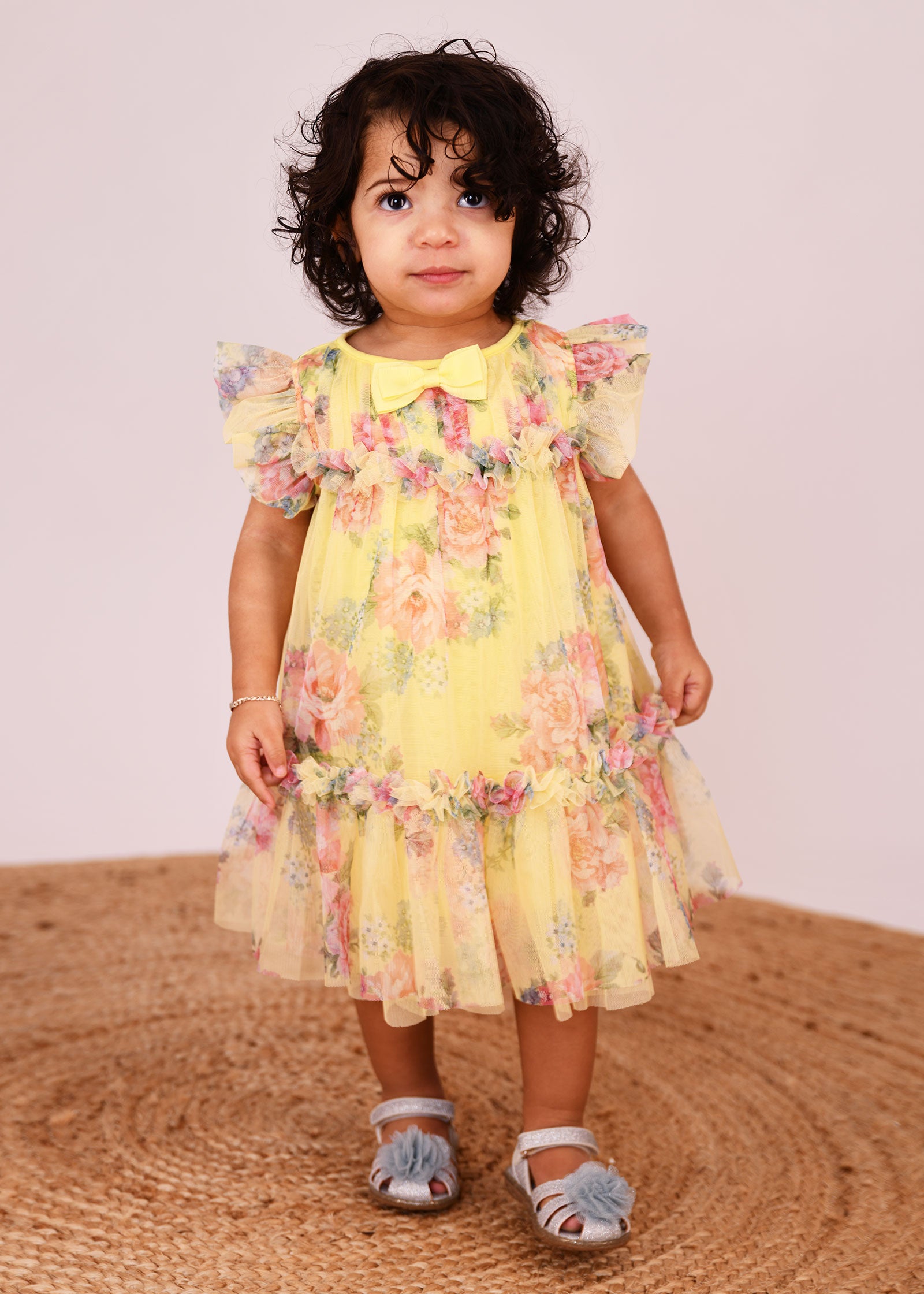 Rosebud Flower Tulle Baby Dress Sherbert Yellow