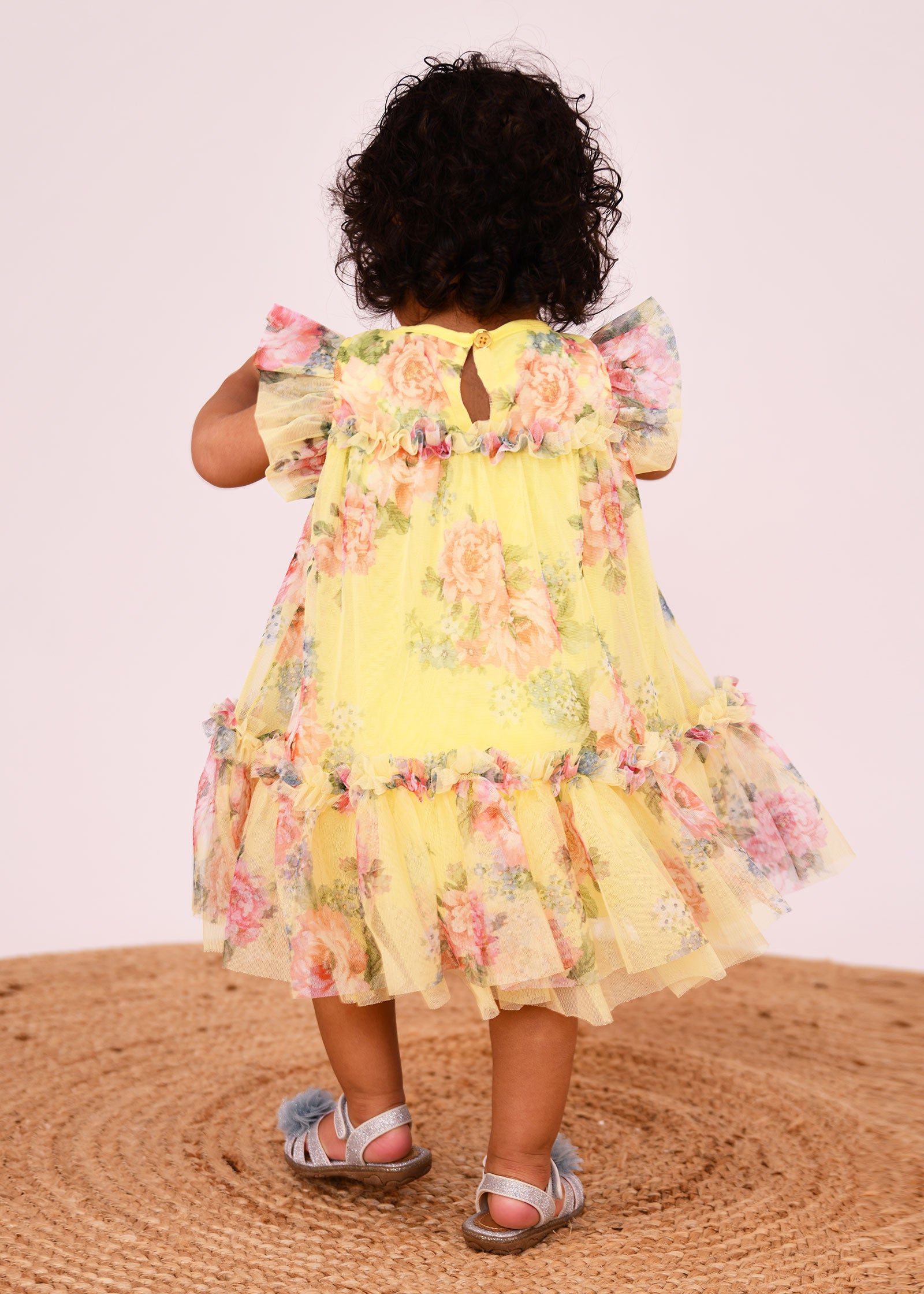 Rosebud Flower Tulle Baby Dress Sherbert Yellow