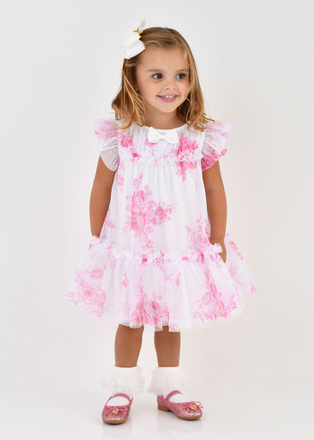 Rosebud Roses Baby Dress Snowdrop Pink