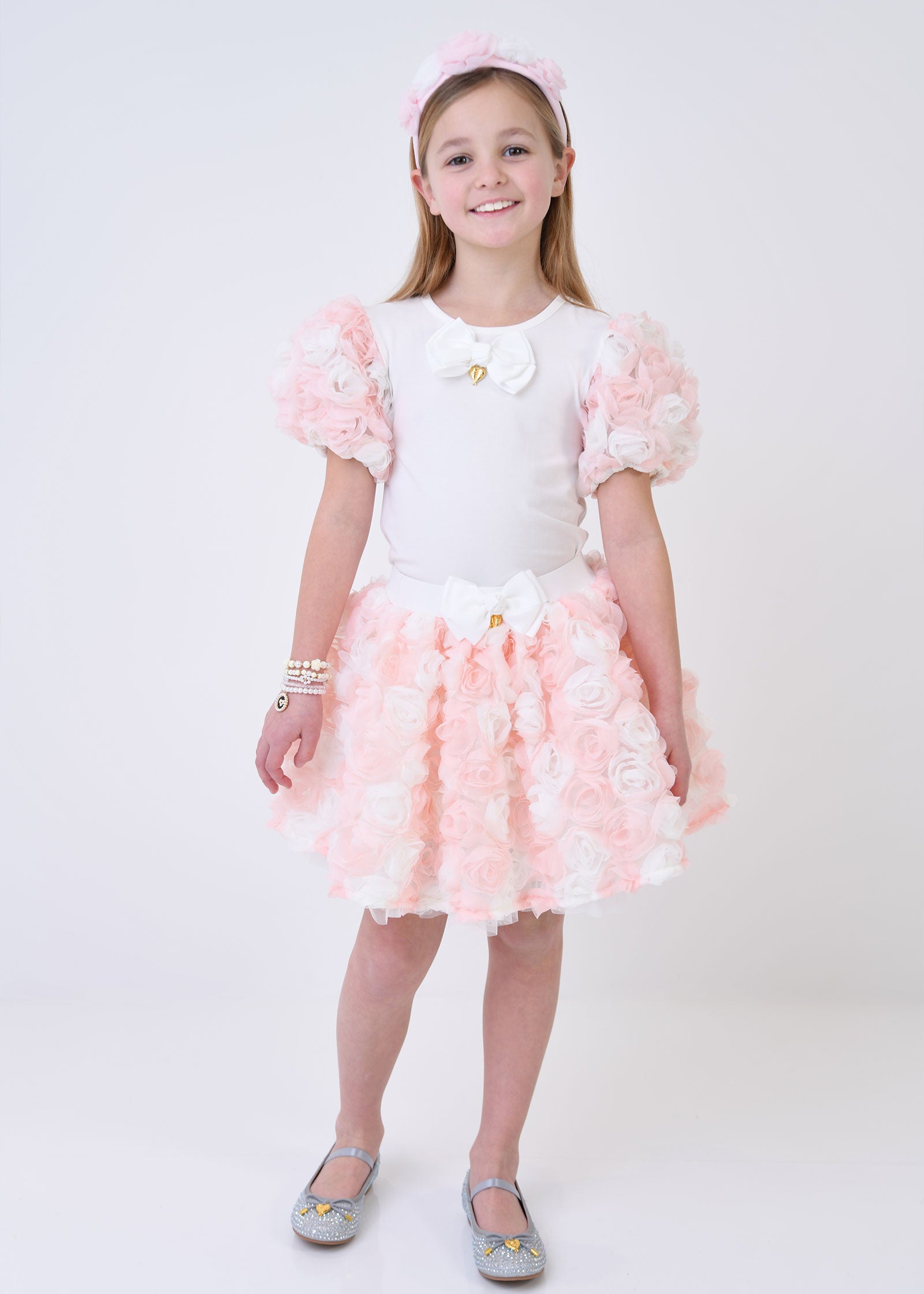 Roses Top and Skirt Set Snowdrop/Pink