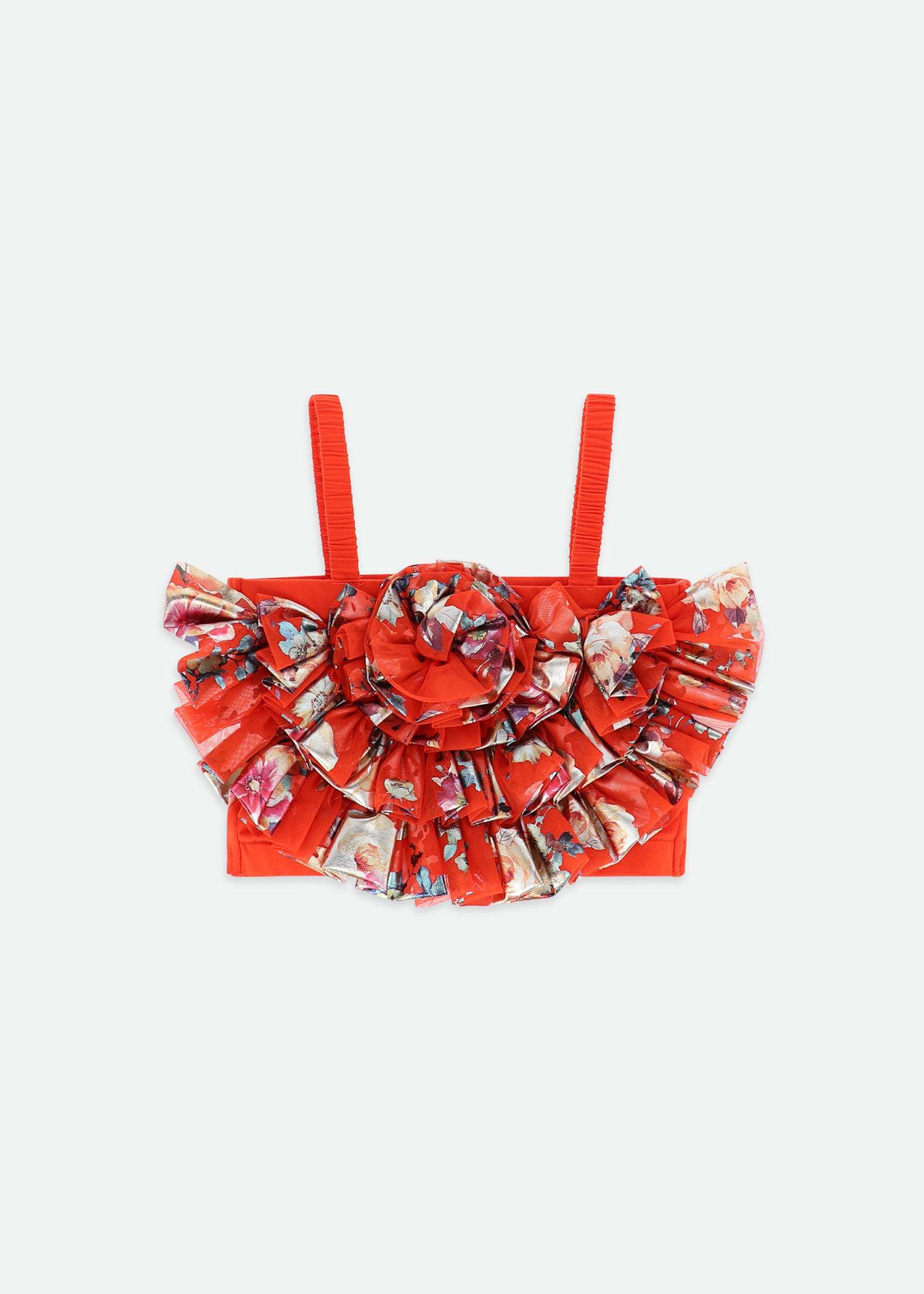 Rosetta Foil Print Tulle Top Tangerine