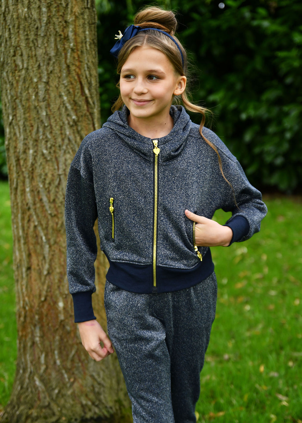 Samira Glitter Sweat Hoodie Navy