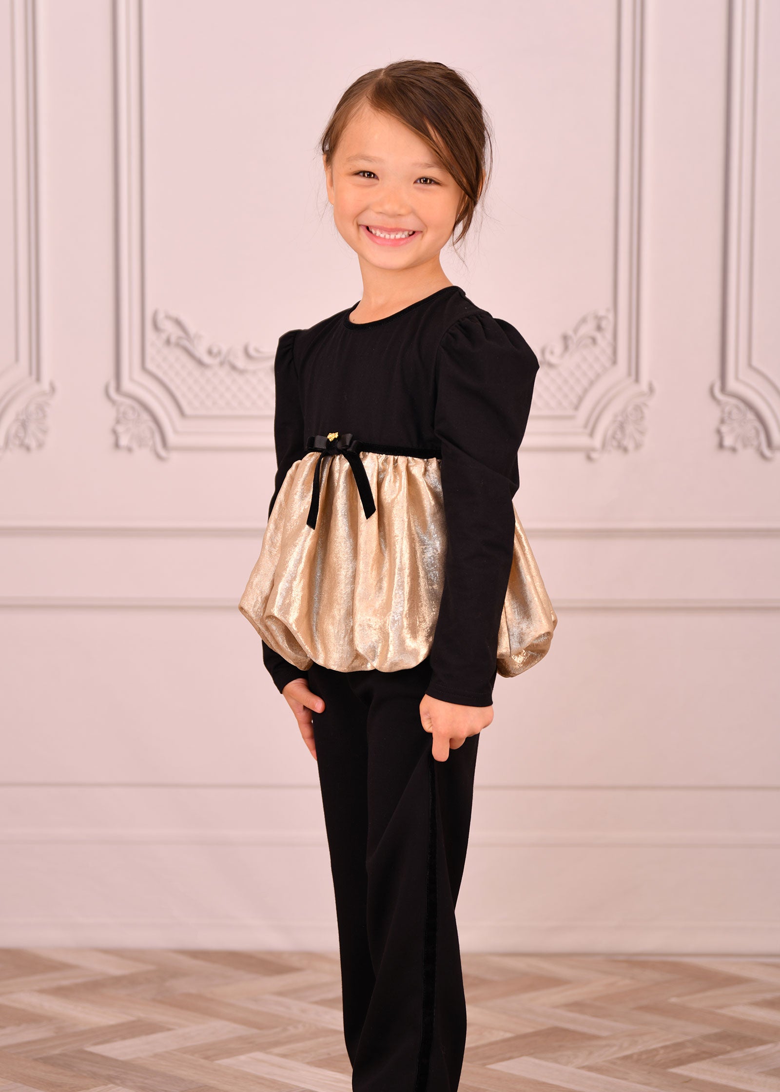 Saskia Metallic Ballon Top Black/Gold