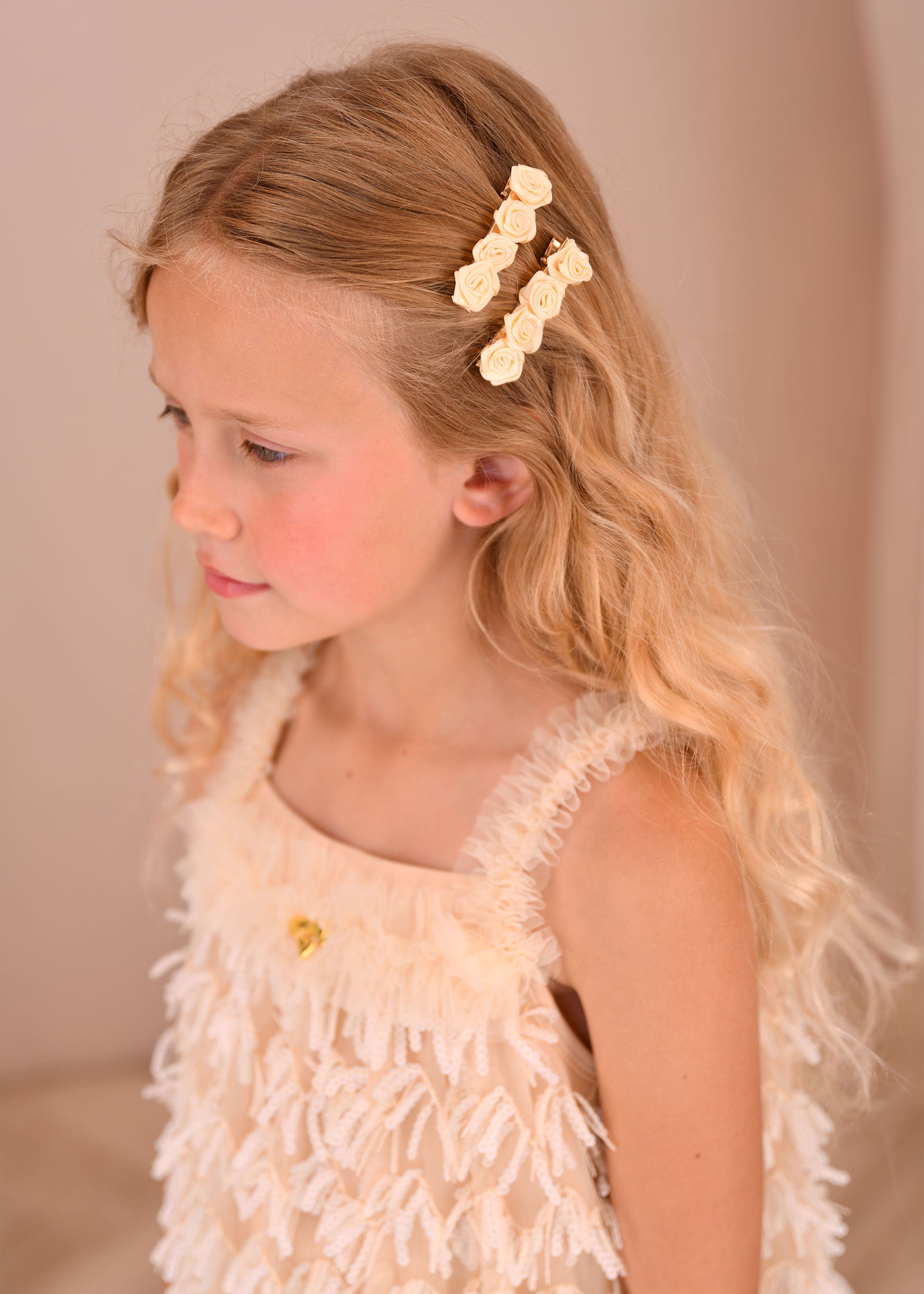 Satin Roses Hair Clip Vanilla