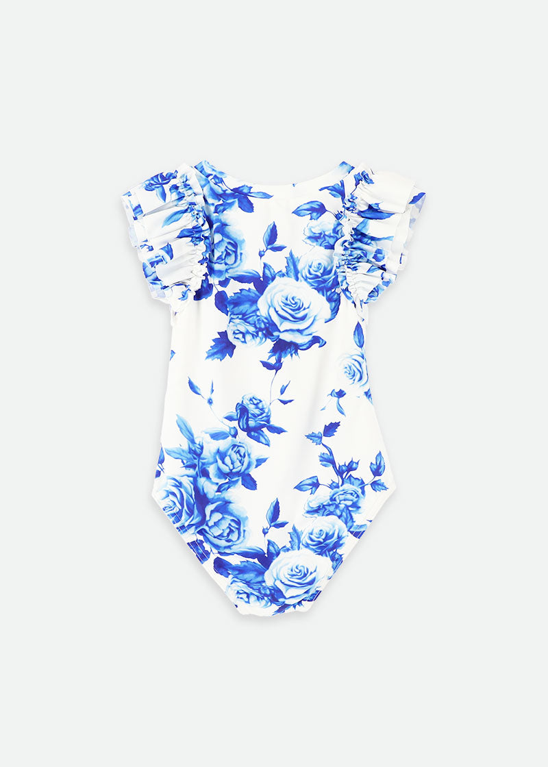 Sesimbra Blue Flower Zip Up Swimsuit Snowdrop