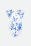 Sesimbra Blue Flower Zip Up Swimsuit Snowdrop