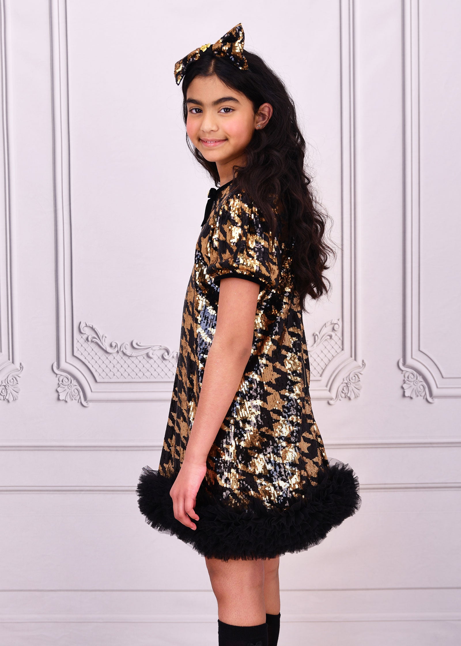 Shalini Houndstooth Sequin Dress Black/Gold