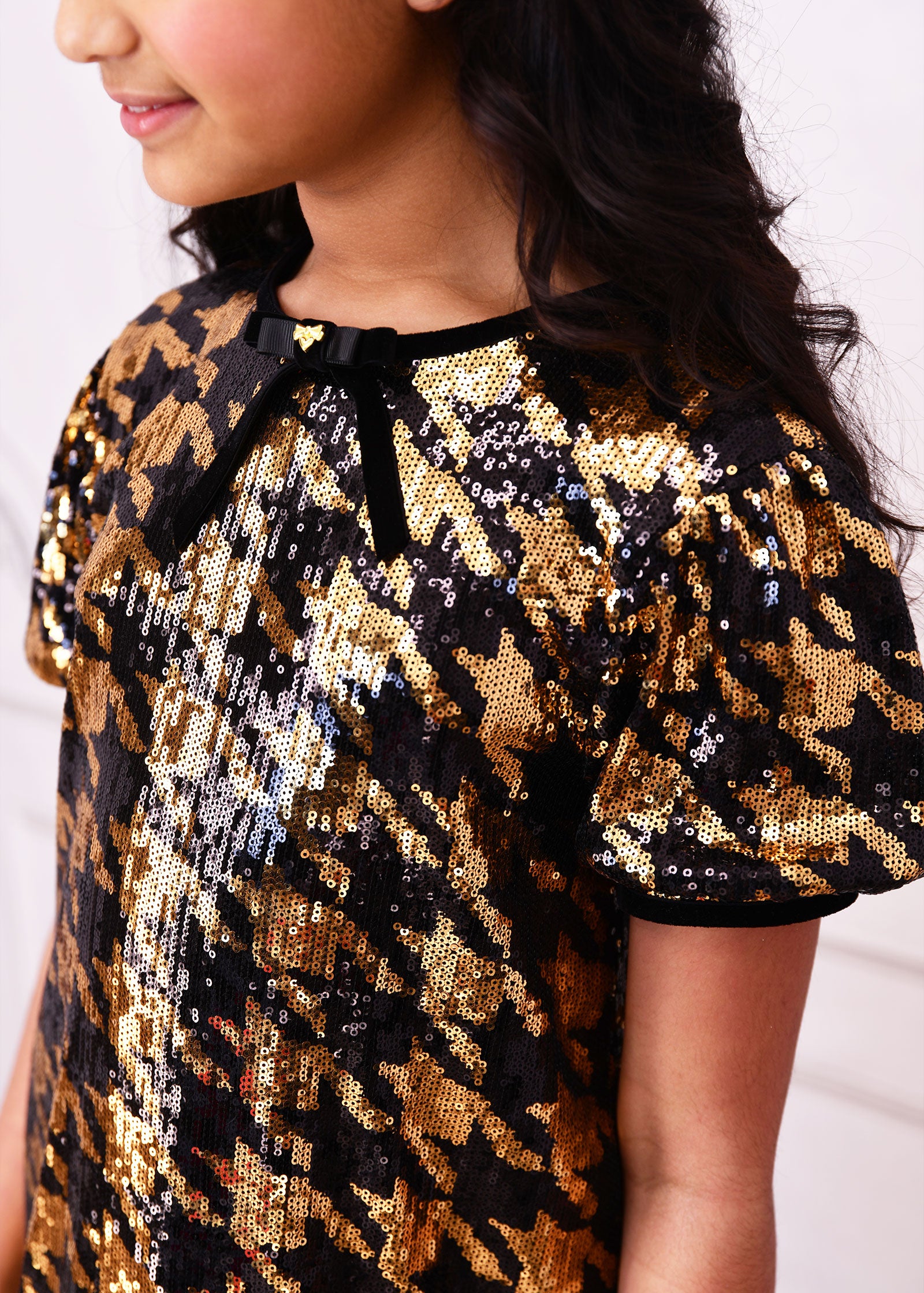 Shalini Houndstooth Sequin Dress Black/Gold – Angel's Face
