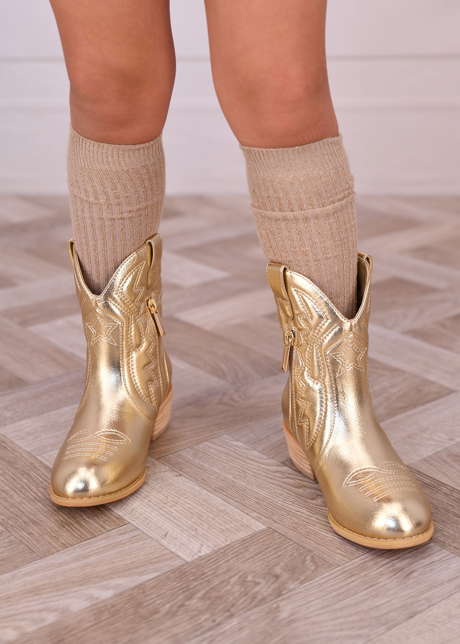Soraya Metallic Cowboy Boot Gold