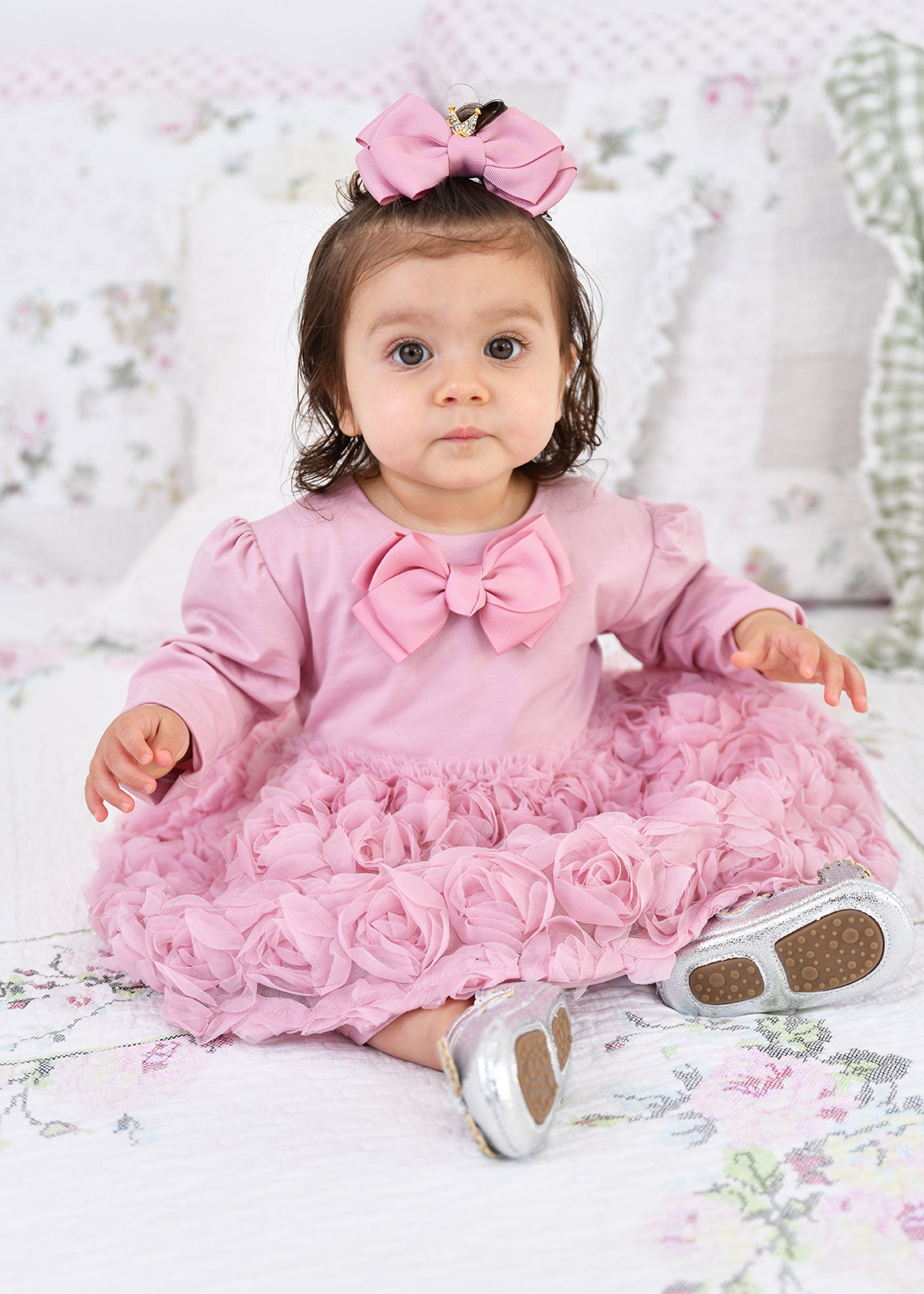 Talia Baby 3D Roses Dress Tea Rose Angel s Face