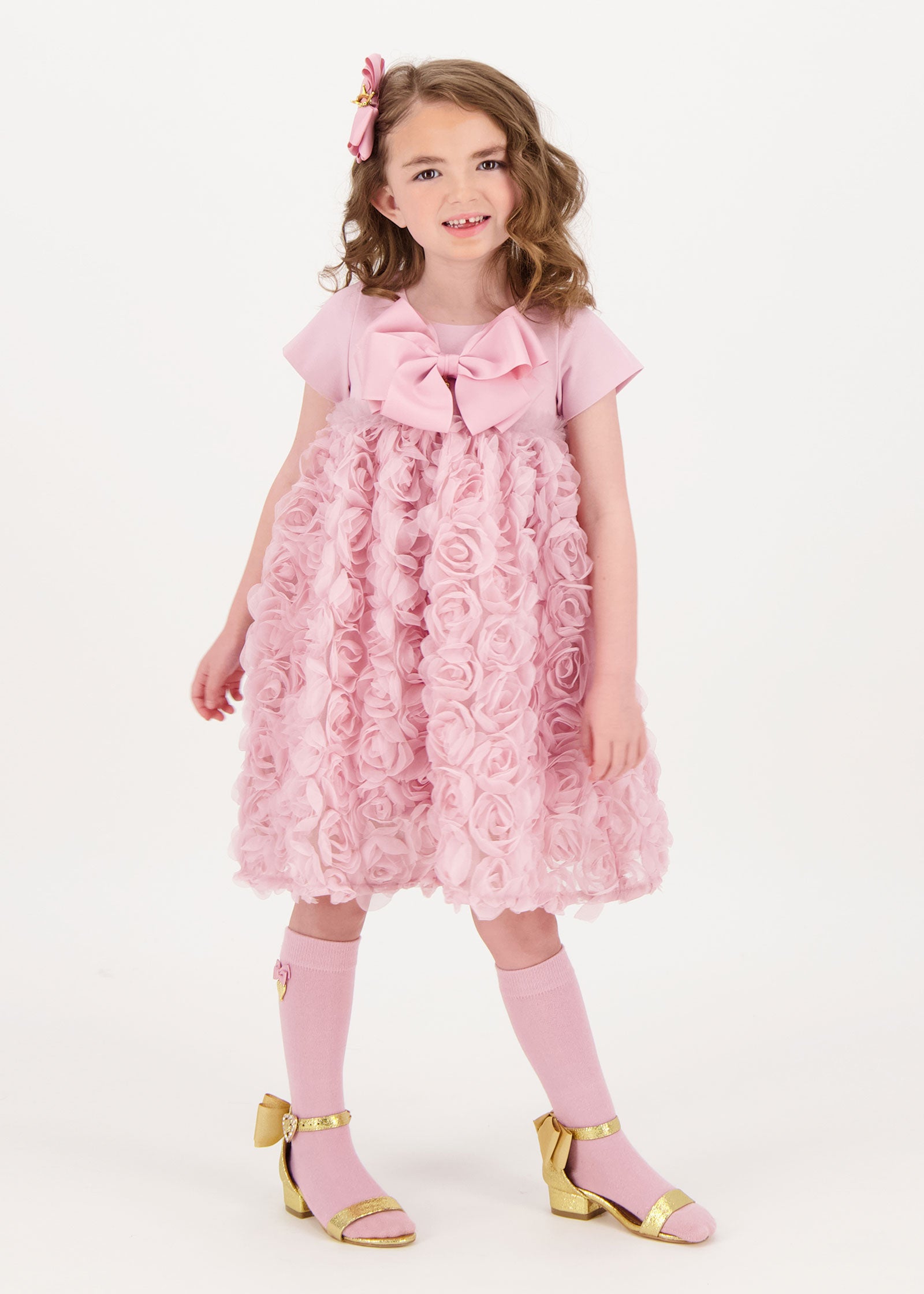 Talia 3D Roses Dress Tea Rose