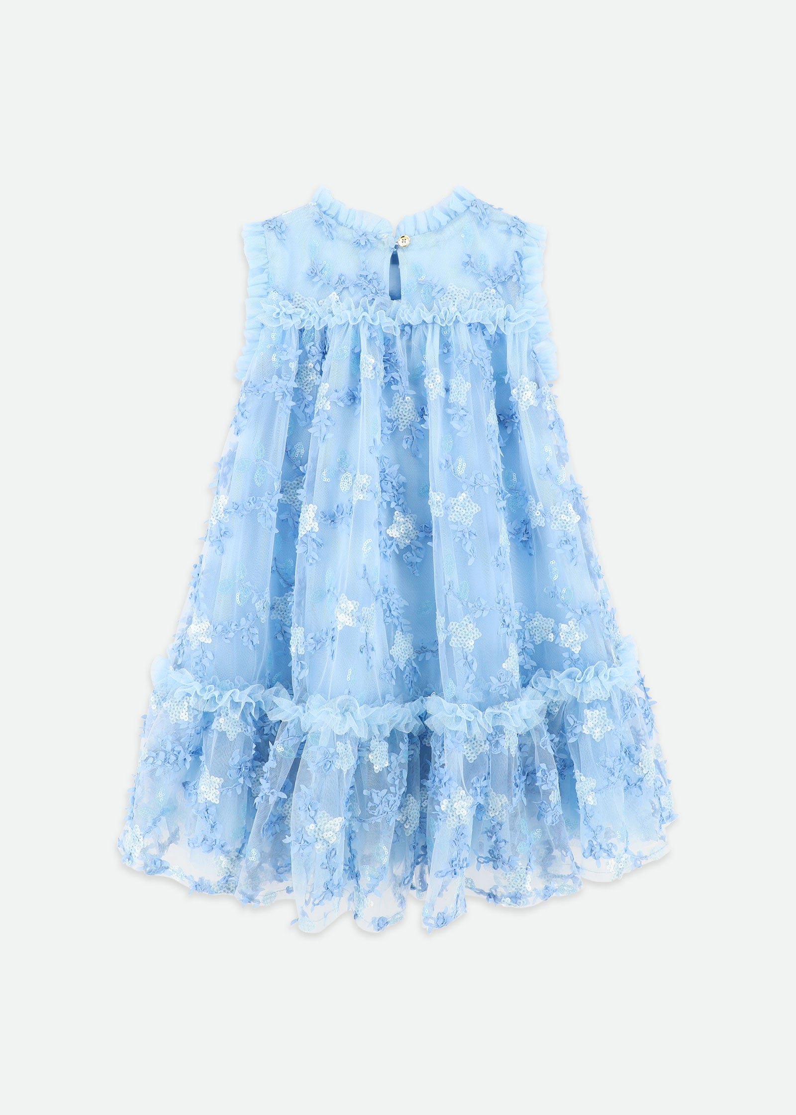 Tilly Sequin Flower Tulle Dress Pale Blue