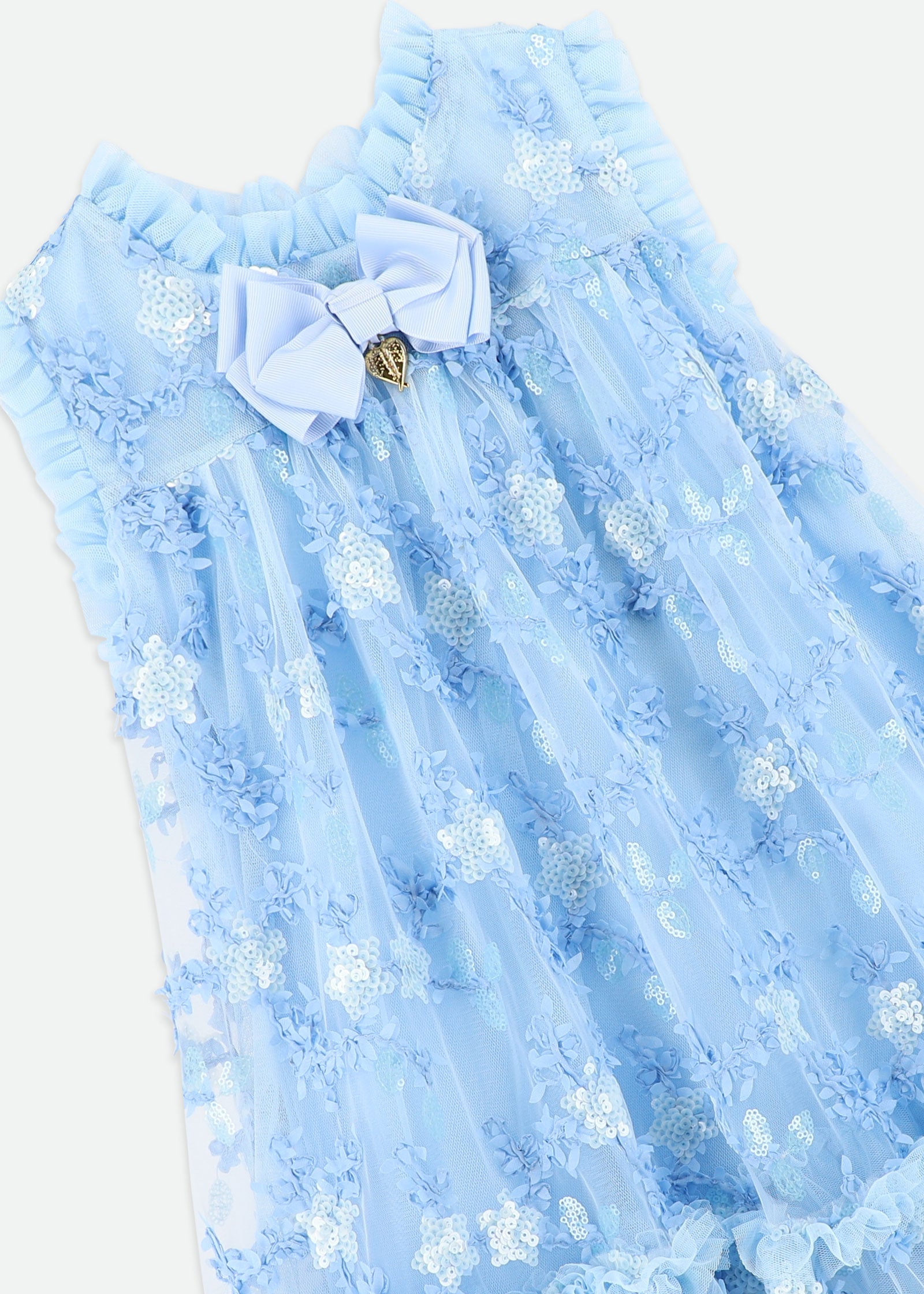 Tilly Sequin Flower Tulle Dress Pale Blue