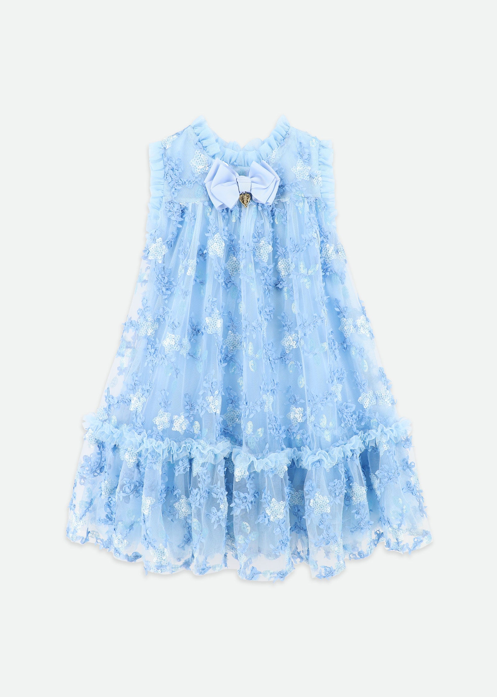 Tilly Sequin Flower Tulle Dress Pale Blue