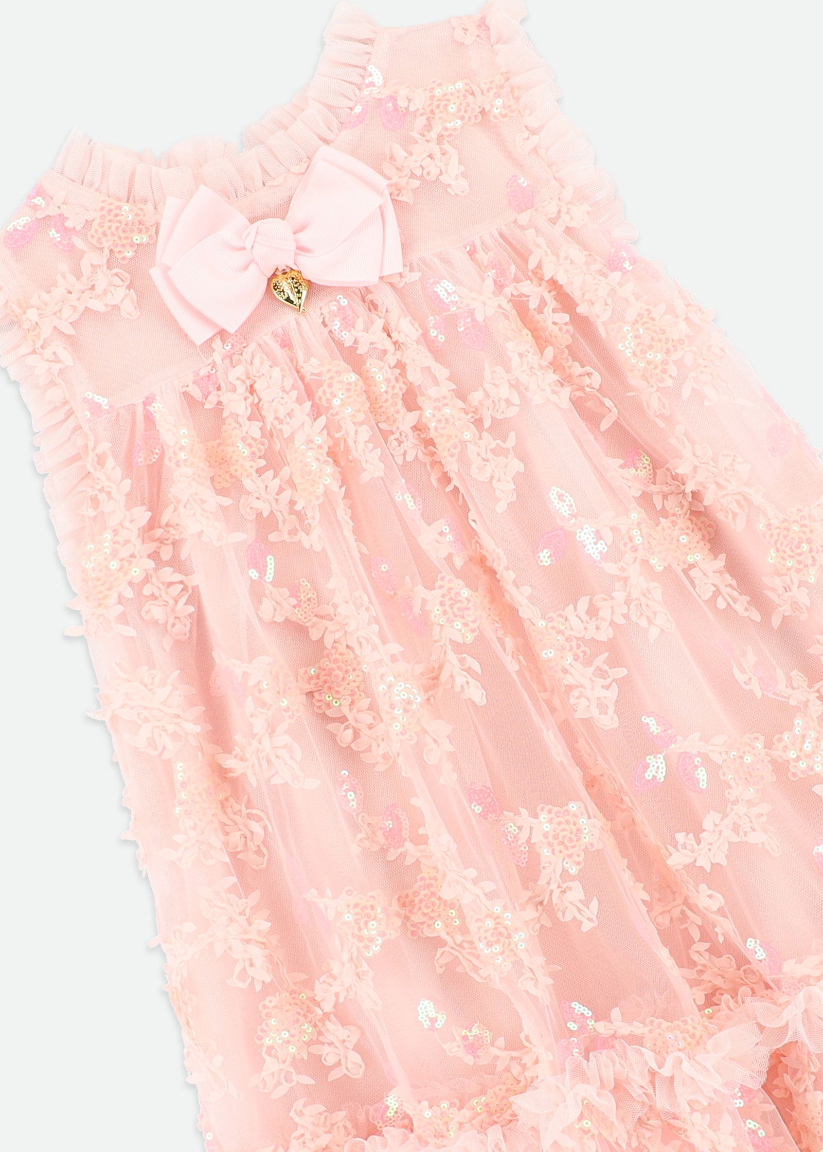 Tilly Sequin Flower Tulle Dress Pale Pink