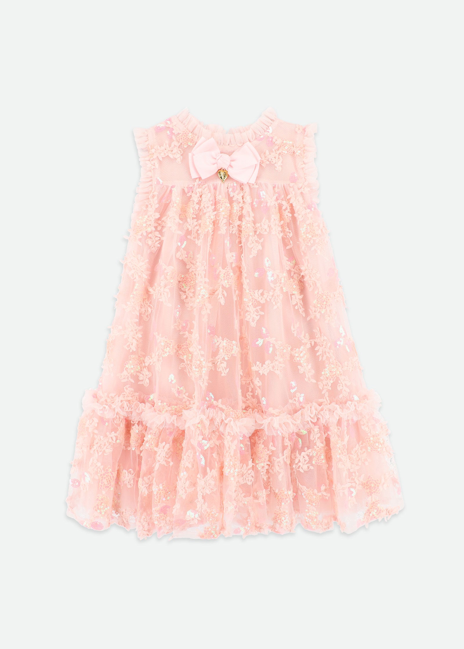 Tilly Sequin Flower Tulle Dress Pale Pink