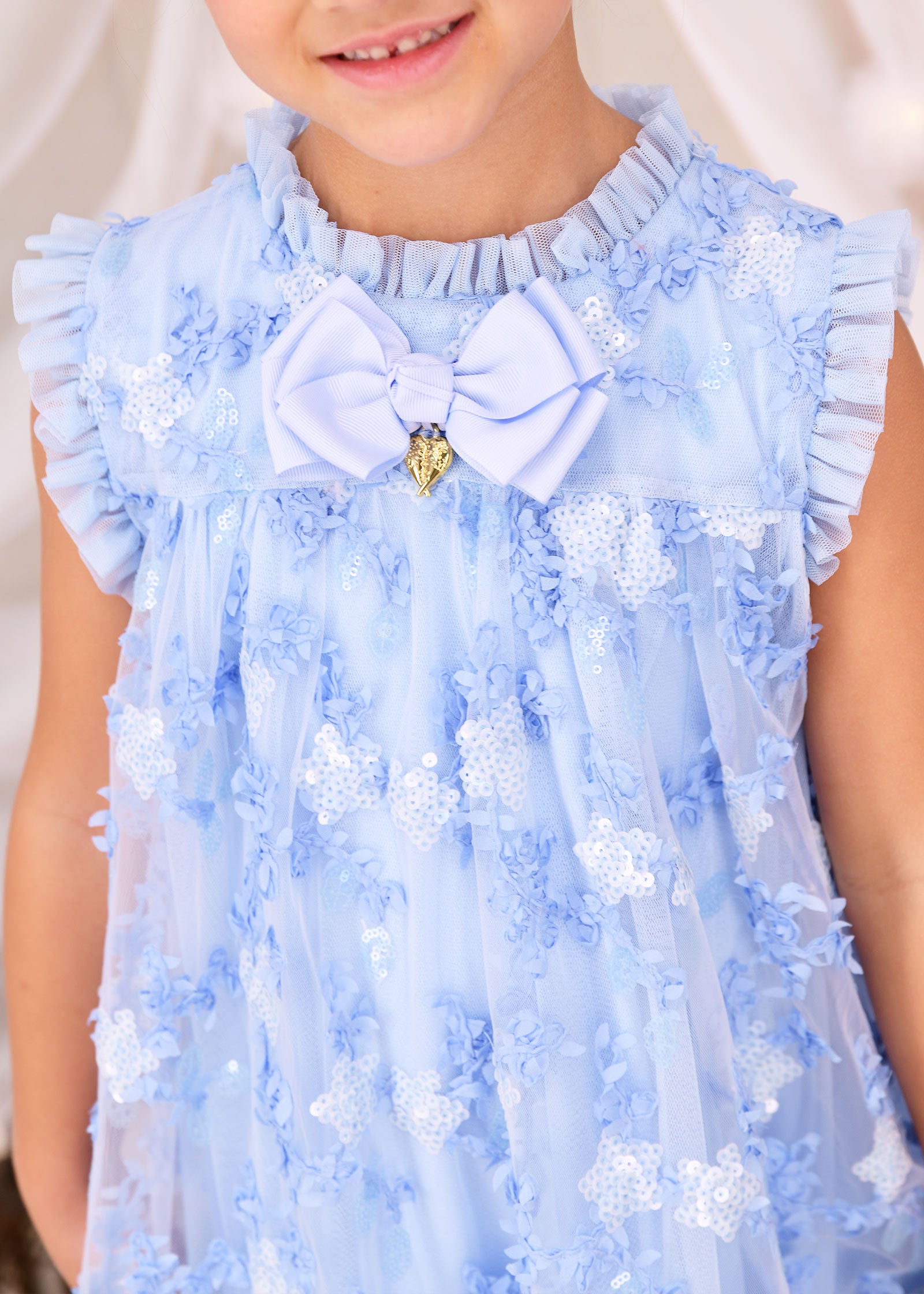 Tilly Sequin Flower Tulle Dress Pale Blue