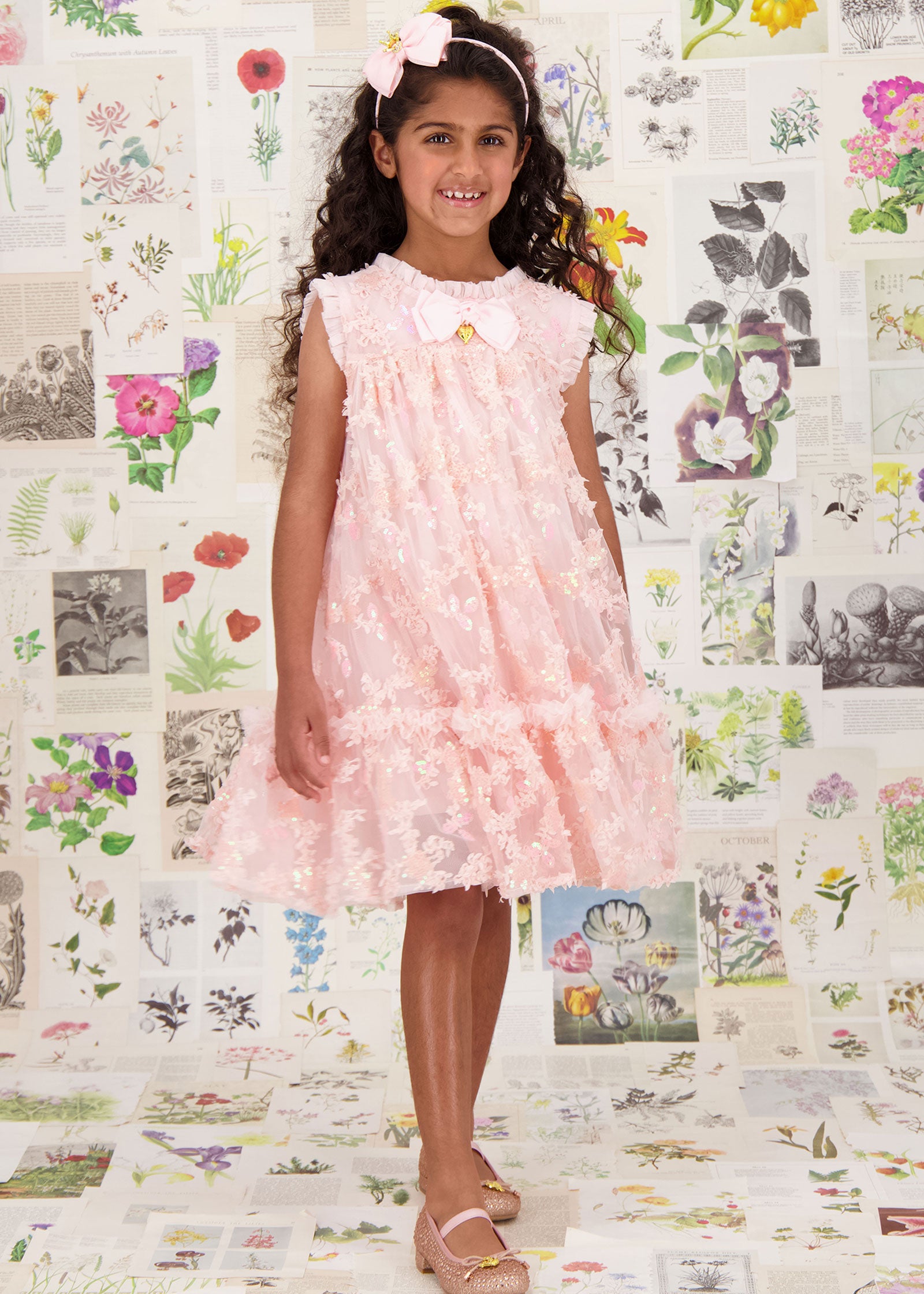 Tilly Sequin Flower Tulle Dress Pale Pink