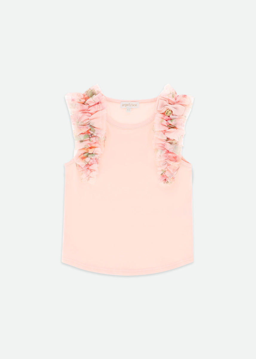 Toni Ruffle Trim Top Peach Primrose – Angel's Face