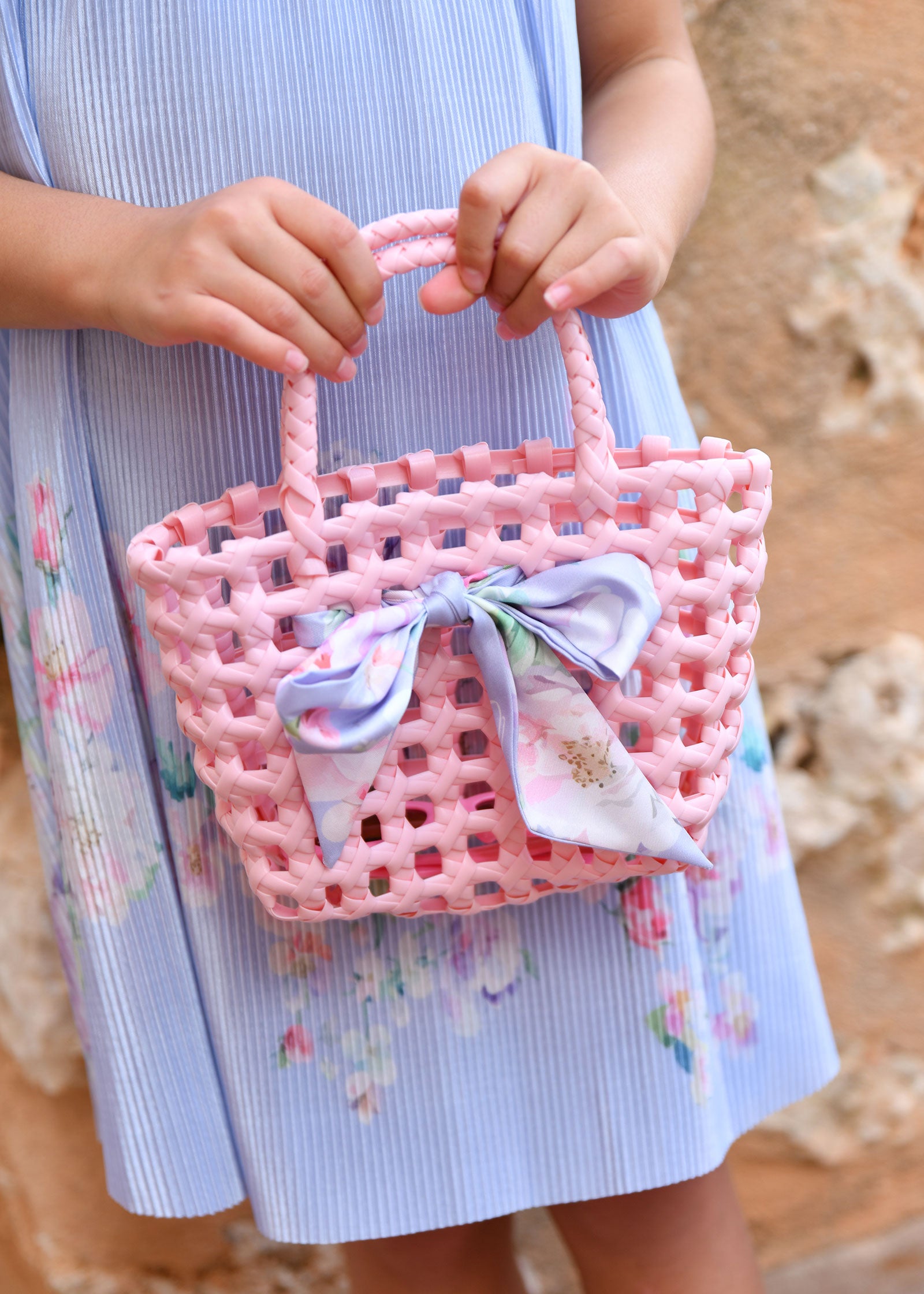 Basket Bag With Twilly Pink/Blue