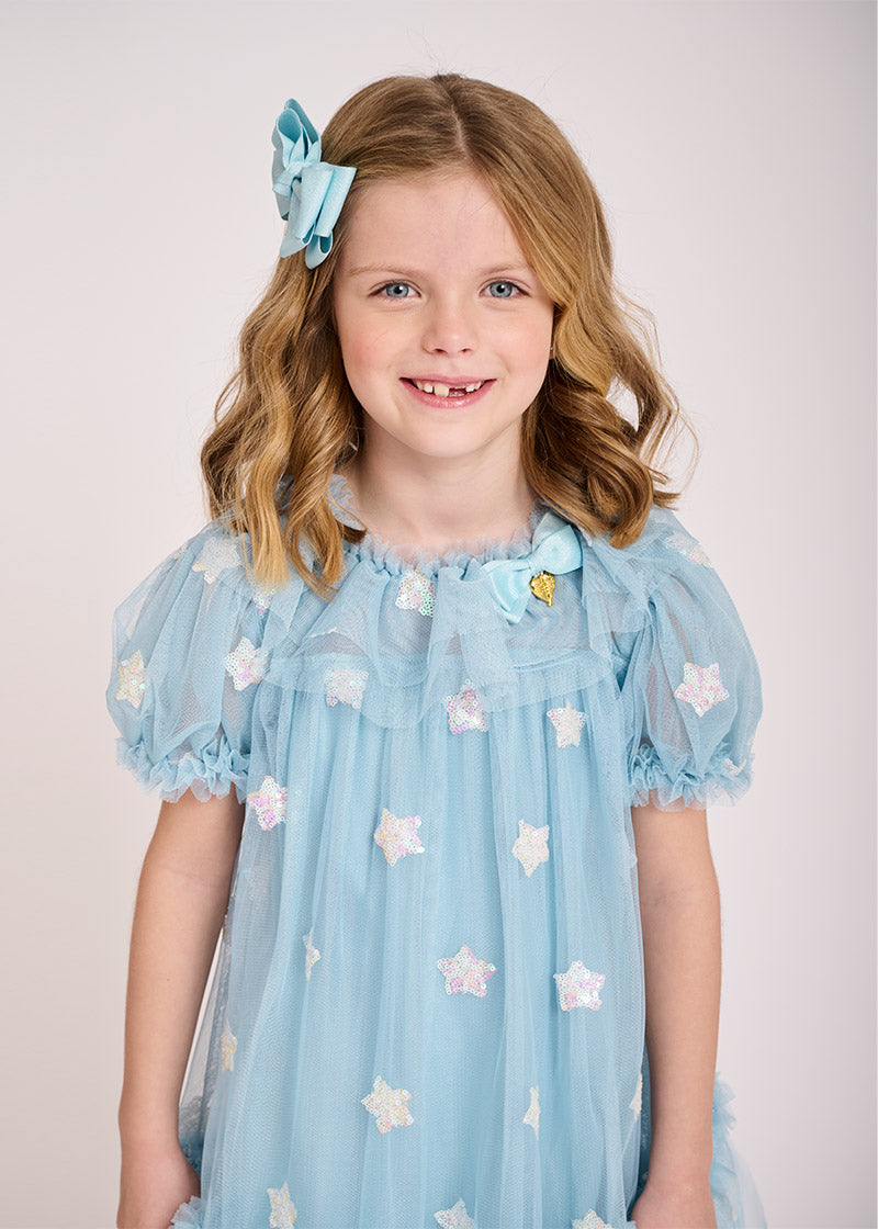 Twinkly Sequin Star Dress Porcelain Blue