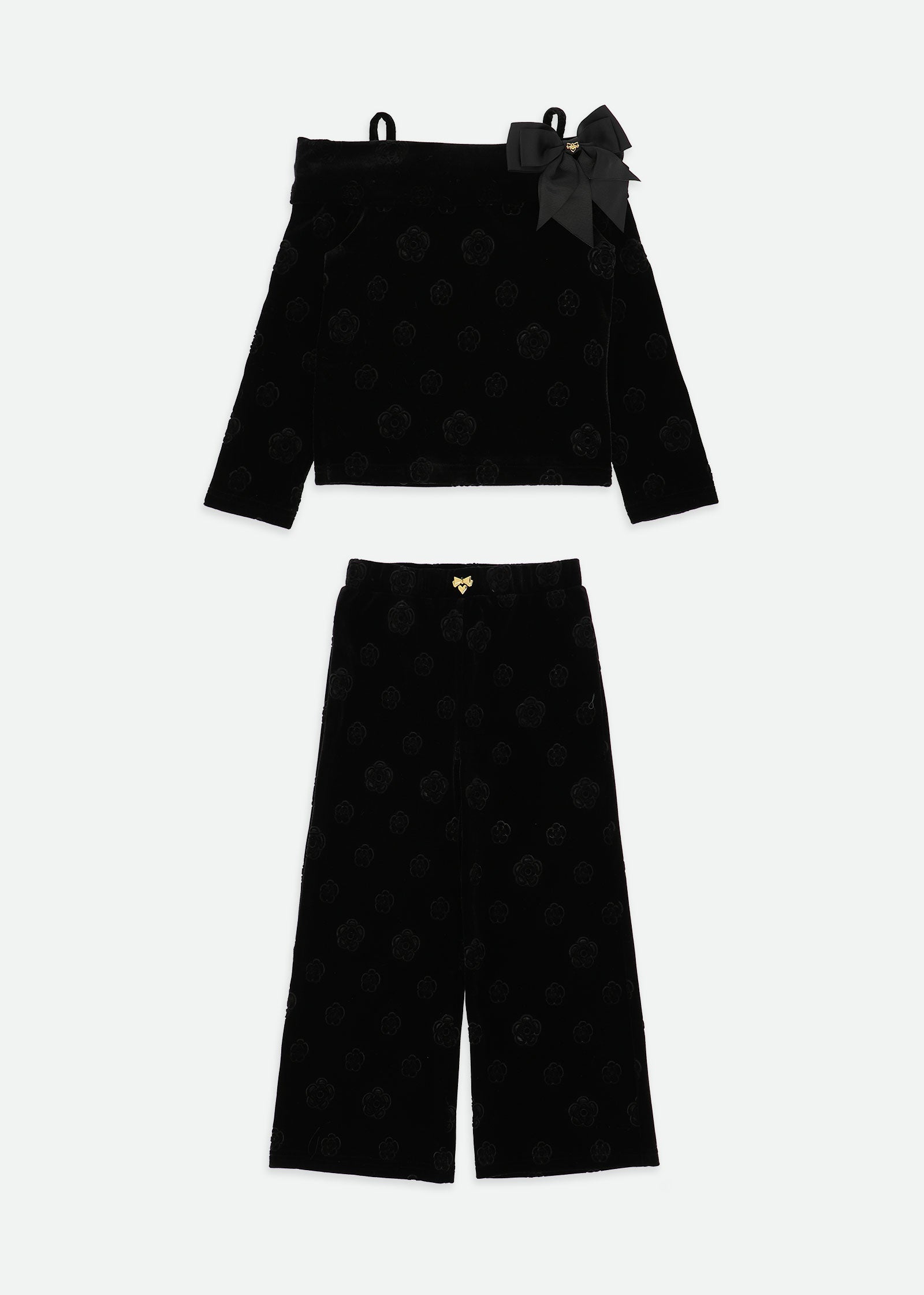 Verity Roses Detail Velveteen Set Black