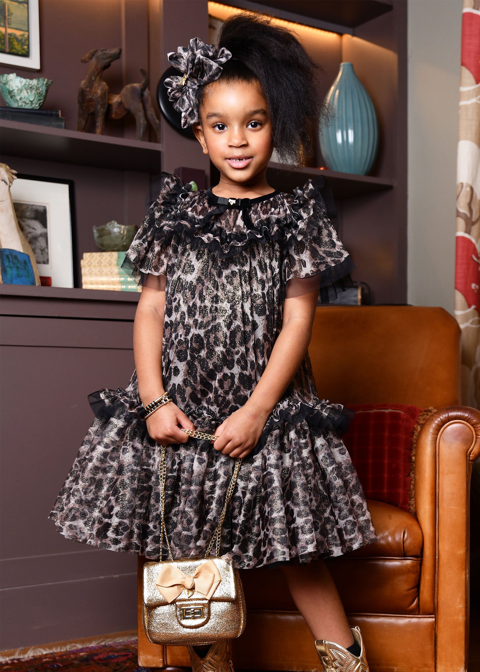 Victoria Tulle Leopard Dress Black