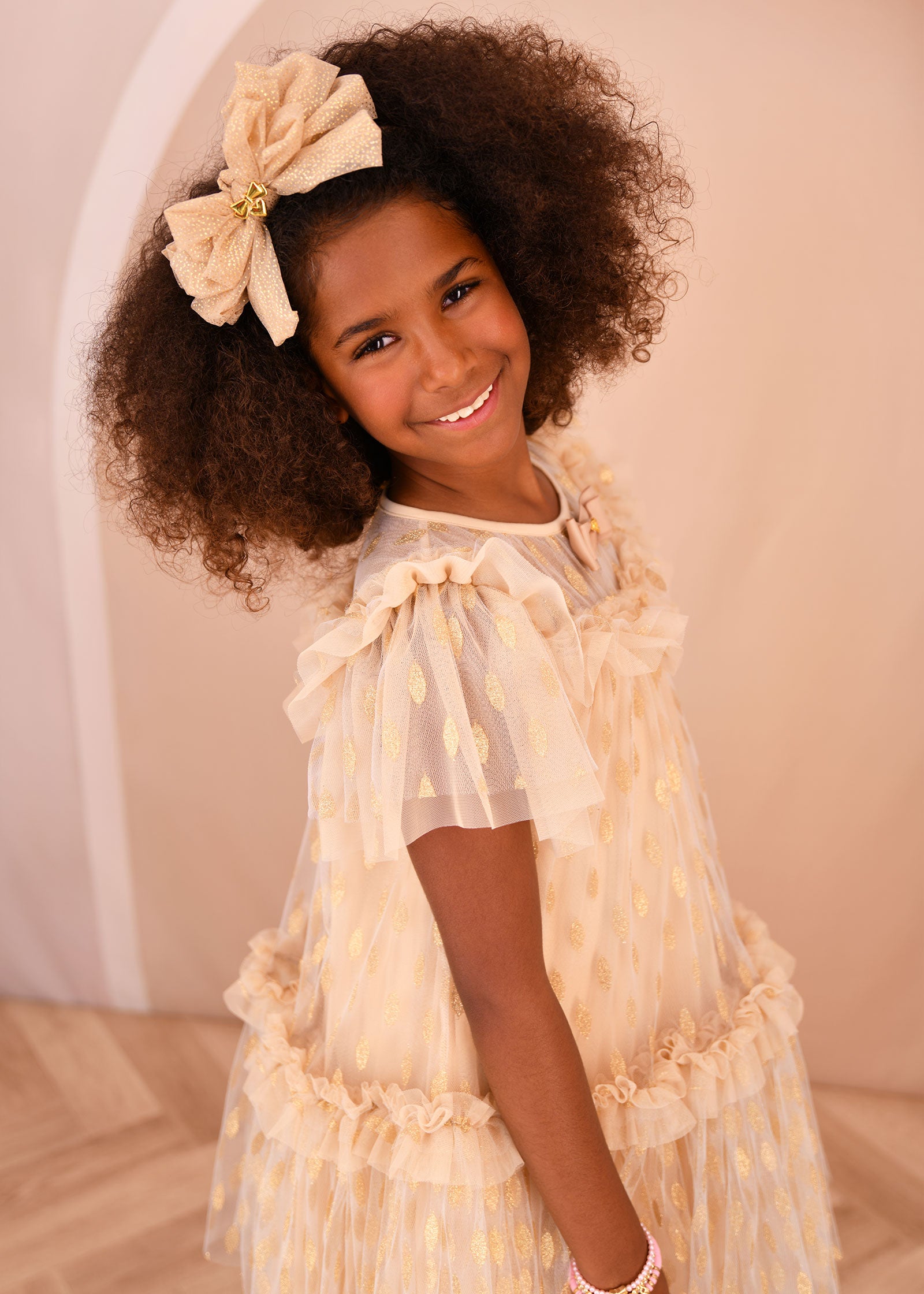 Victoria Leaf Embroidered Tulle Dress Gold