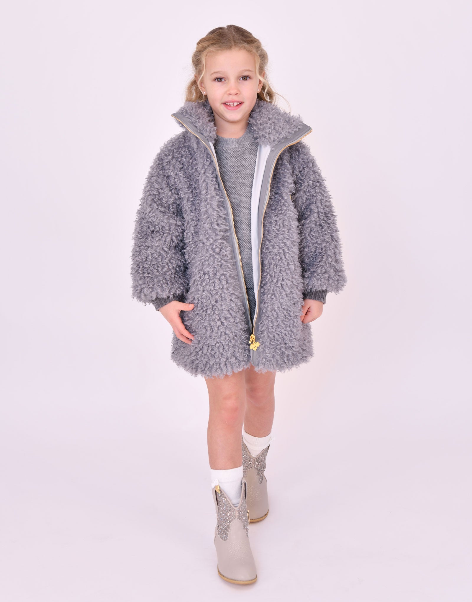 Vivienne Curly Fur Coat Grey