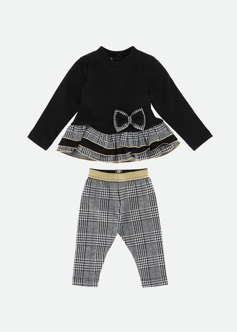 Wales Check Trim Baby Set Black/Grey