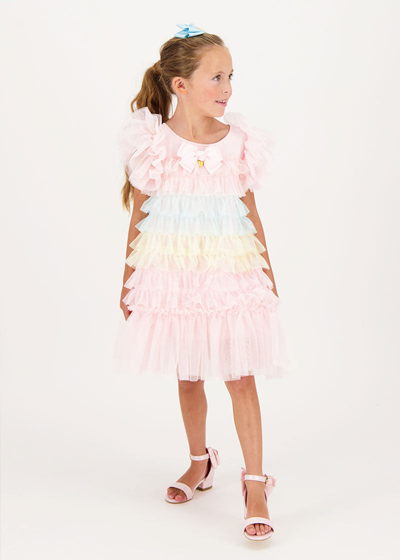 Waterfall Ruffle Dress Pale Pink