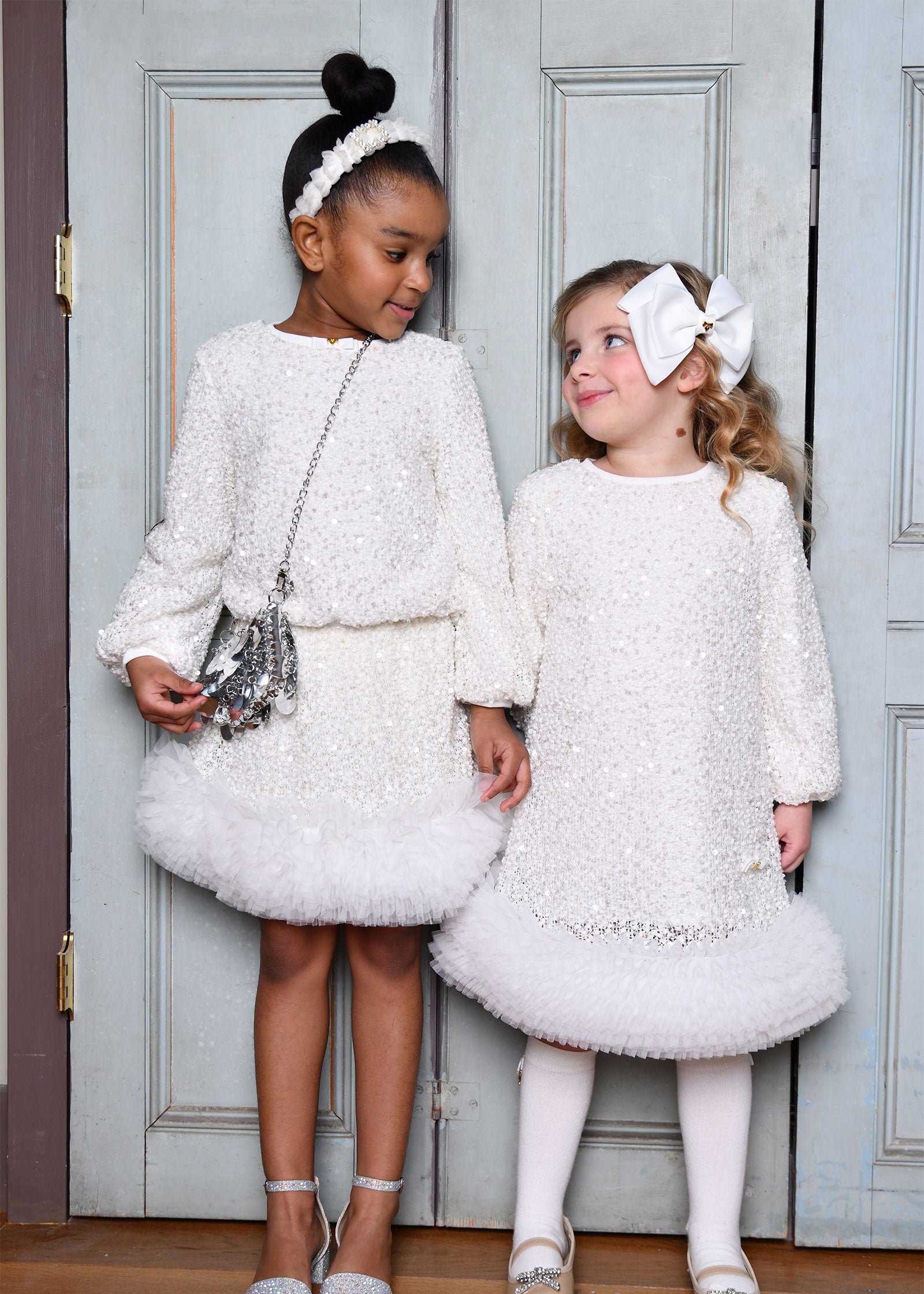 Janice Boucle Sequin Skirt Snowdrop