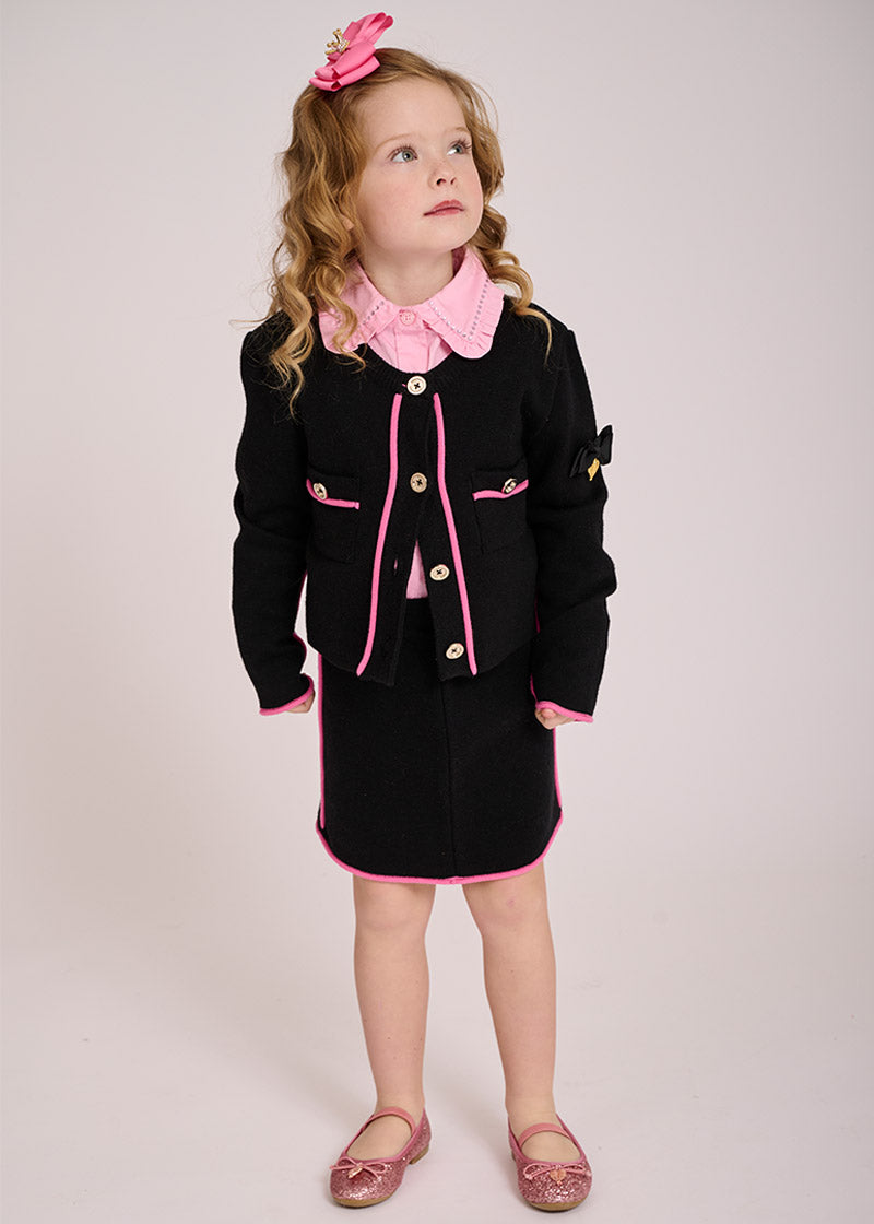 Whitney Knitted Jacket Black With Pink