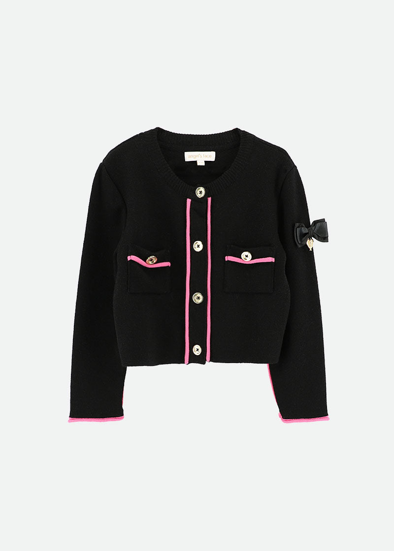 Whitney Knitted Jacket Black With Pink